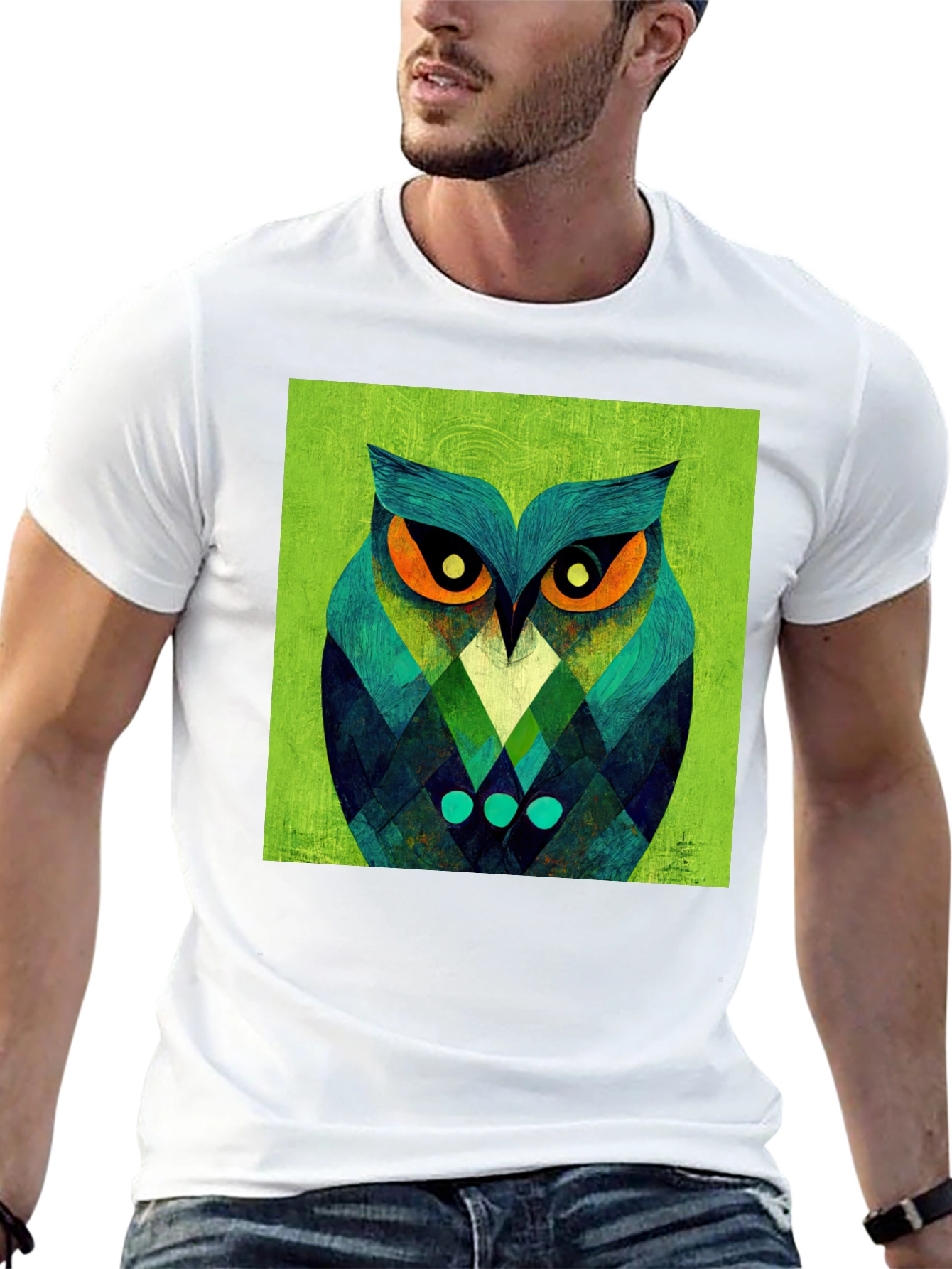 Black Geometric Owl Graphic Tee - Black Cotton Blend view 13