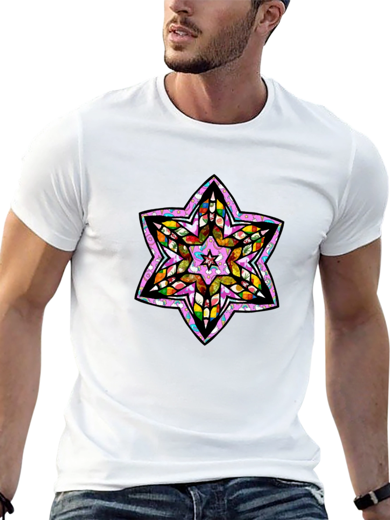 Black Six Point Star Graphic Tee - Men's Black T-Shirt view 13