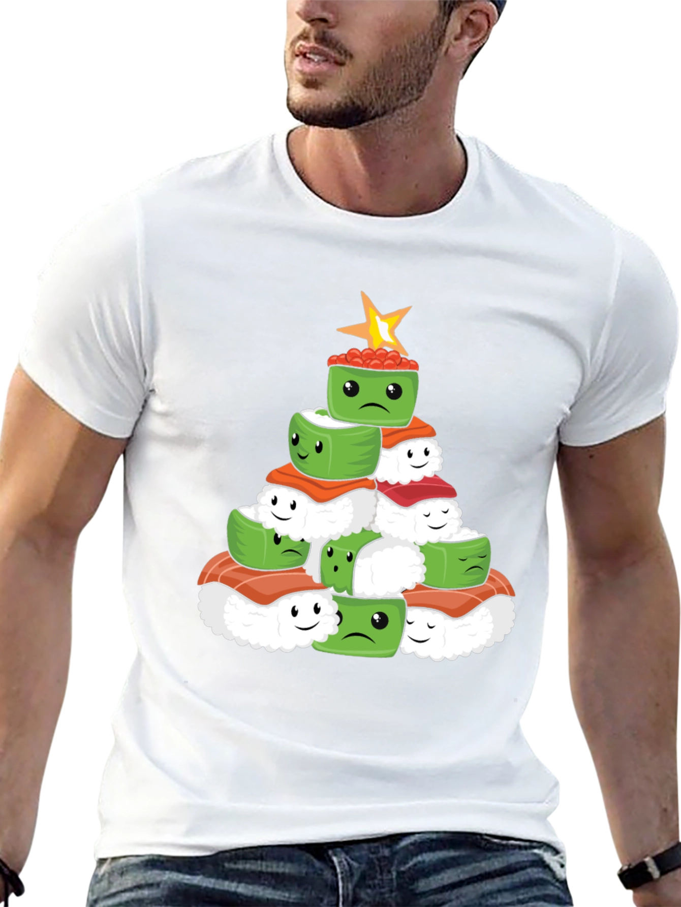 Black Sushi Christmas Tree Graphic Tee - Holiday Apparel view 13