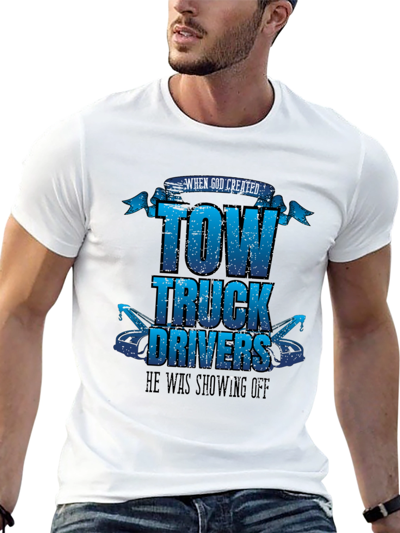 Black Tow Truck Driver Graphic Tee view 13