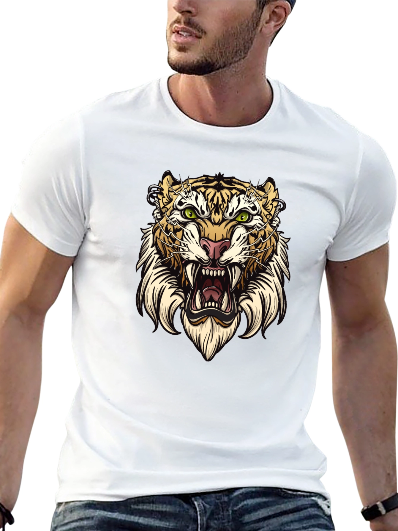 Black Tiger Graphic Tee - Black Cotton T-Shirt view 13