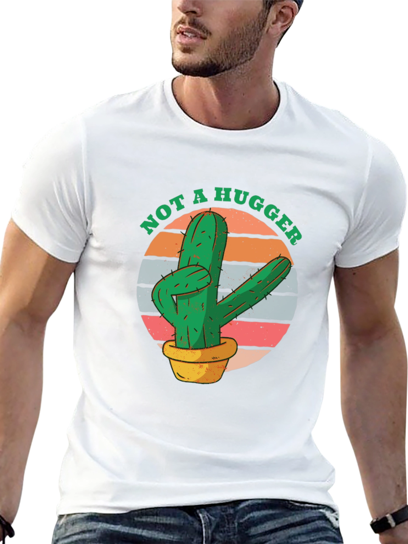 Black Not A Hugger Cactus Graphic Tee - Unisex Black T-Shirt view 13
