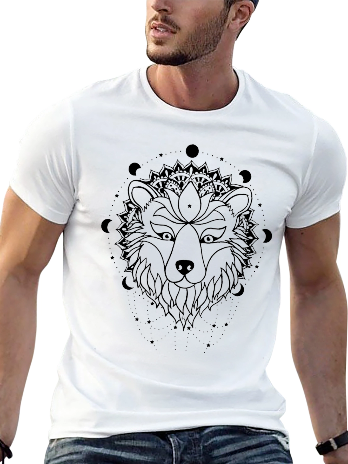 Black Mystic Bear Graphic Tee - Black Cotton Blend view 13