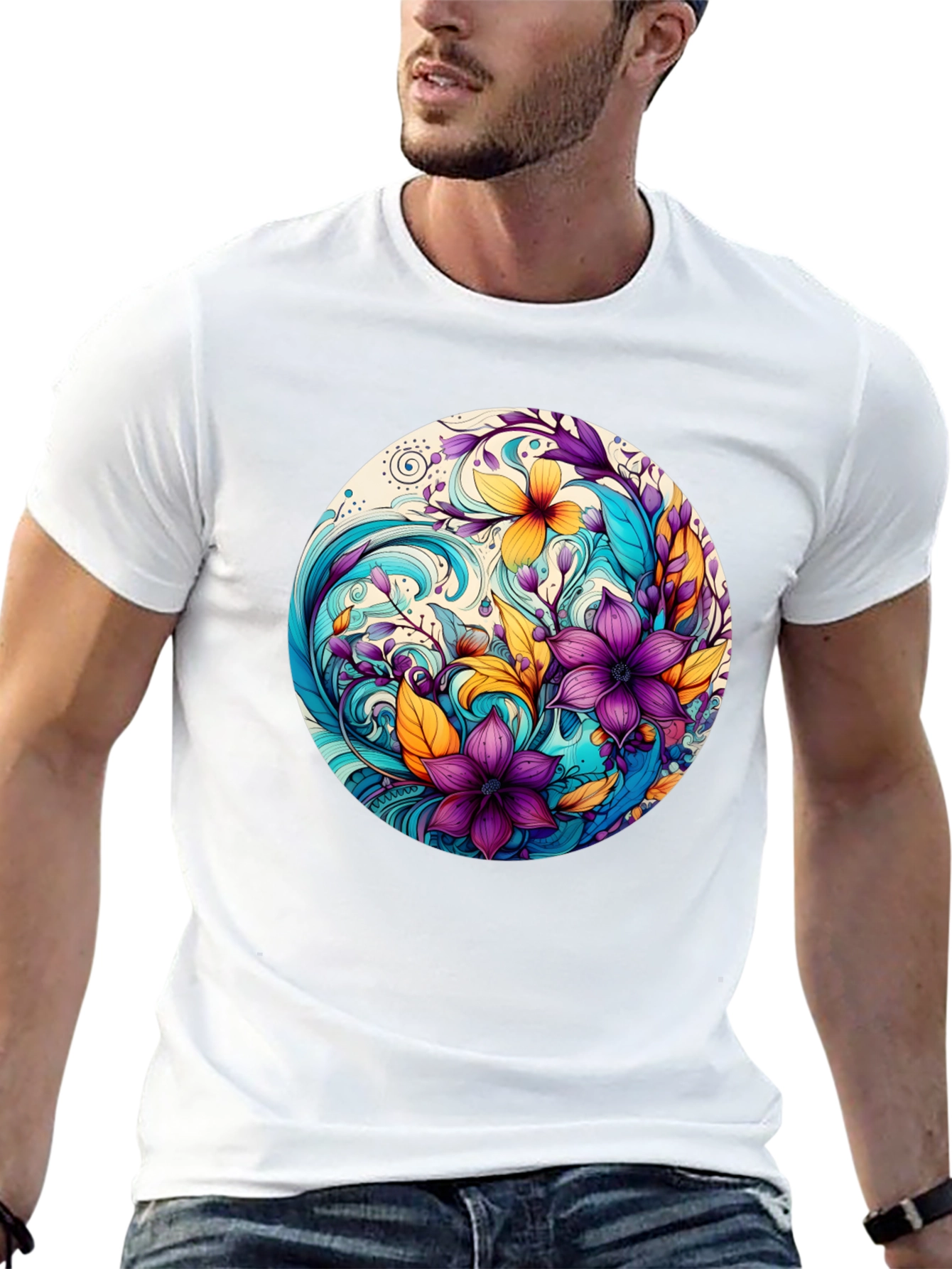 Black Floral Swirl Graphic Black T-Shirt view 13