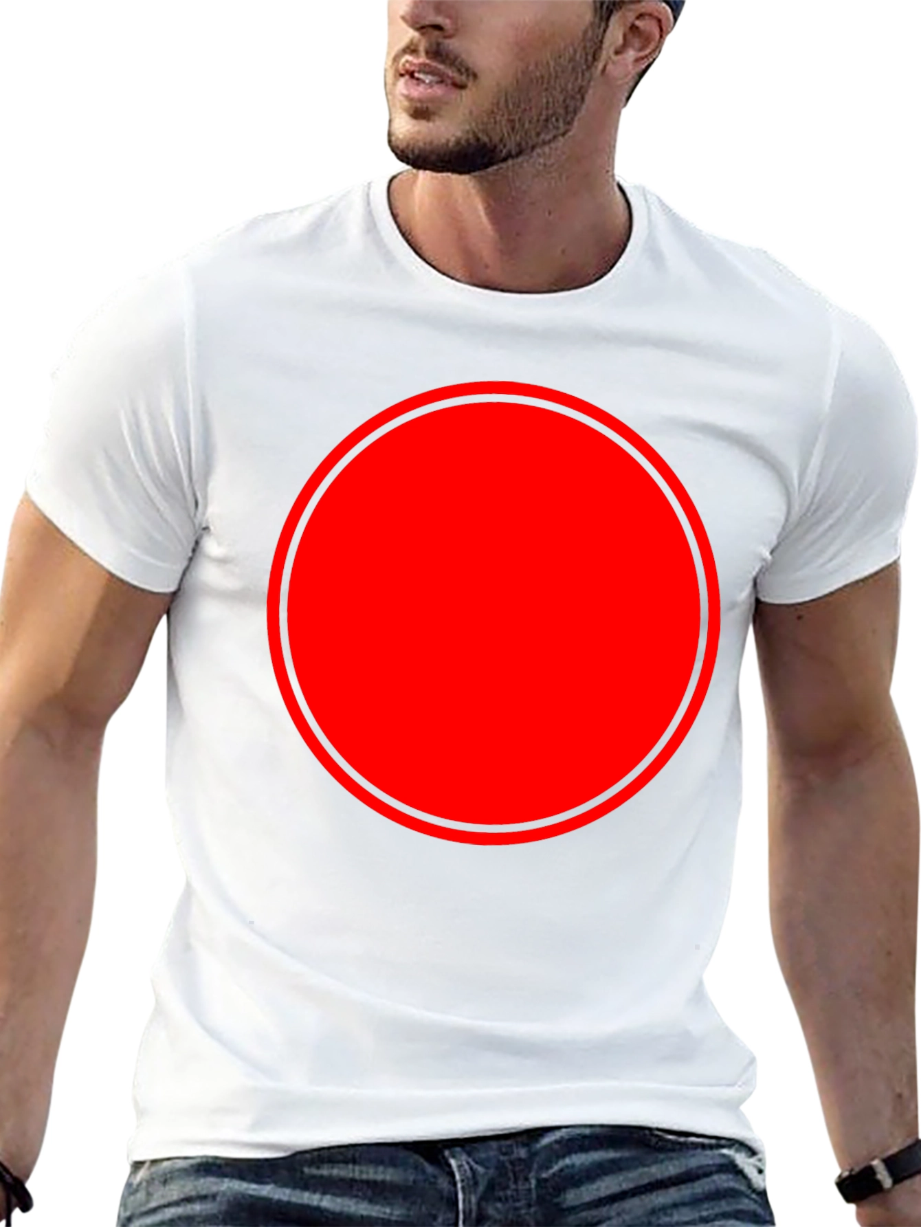 Black Modern Red Circle Graphic Black T-Shirt view 13