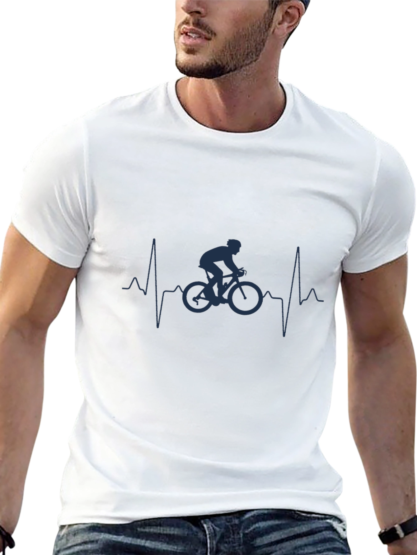 Black Cyclist Heartbeat Graphic T-Shirt - Black view 13