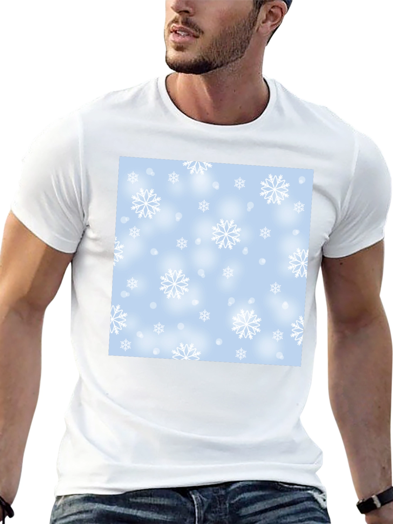 Black Winter Snowflake Pattern T-Shirt view 13