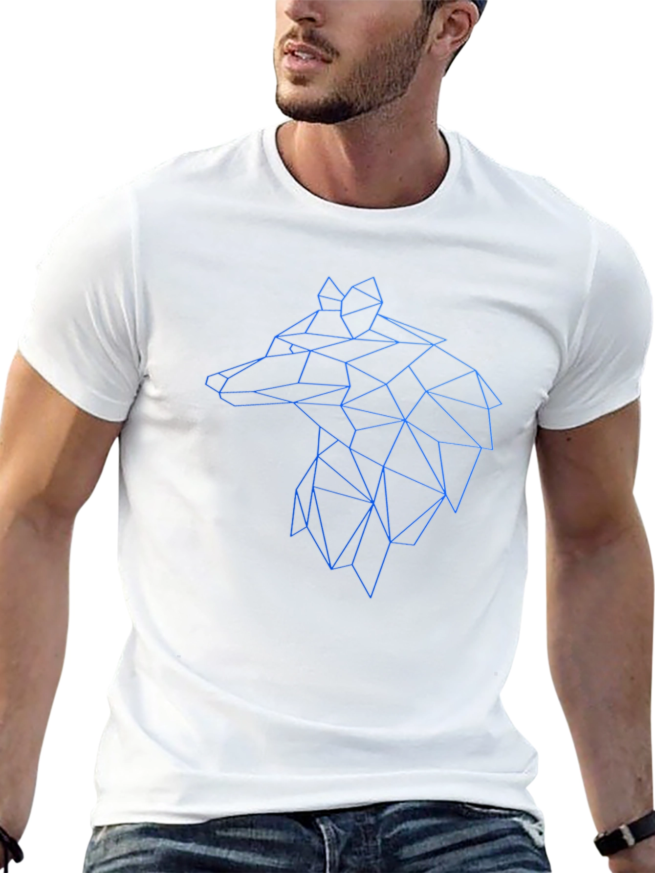 Black Geometric Wolf Head Graphic Black Tee view 13