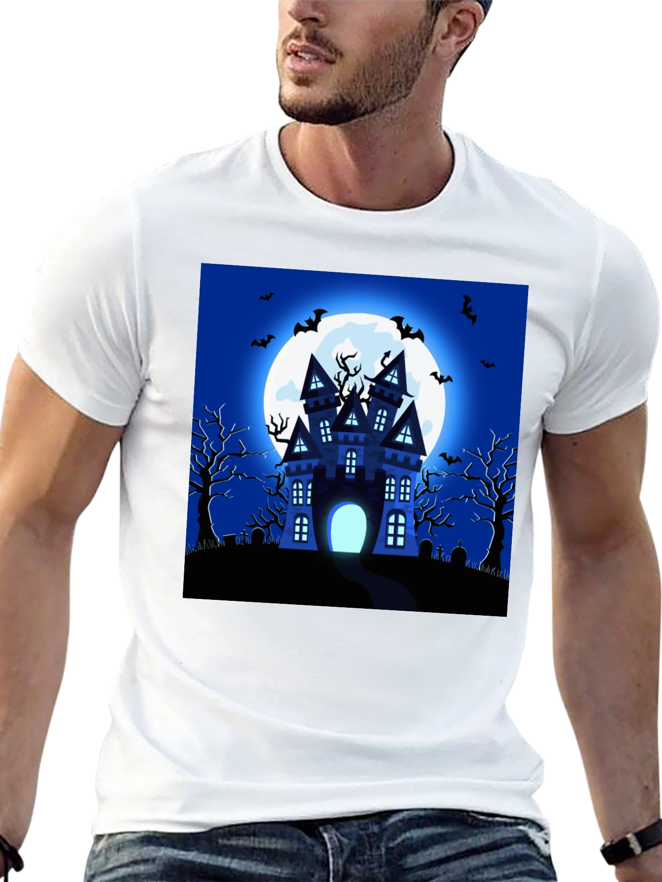 Black Halloween Haunted House Graphic T-Shirt view 13
