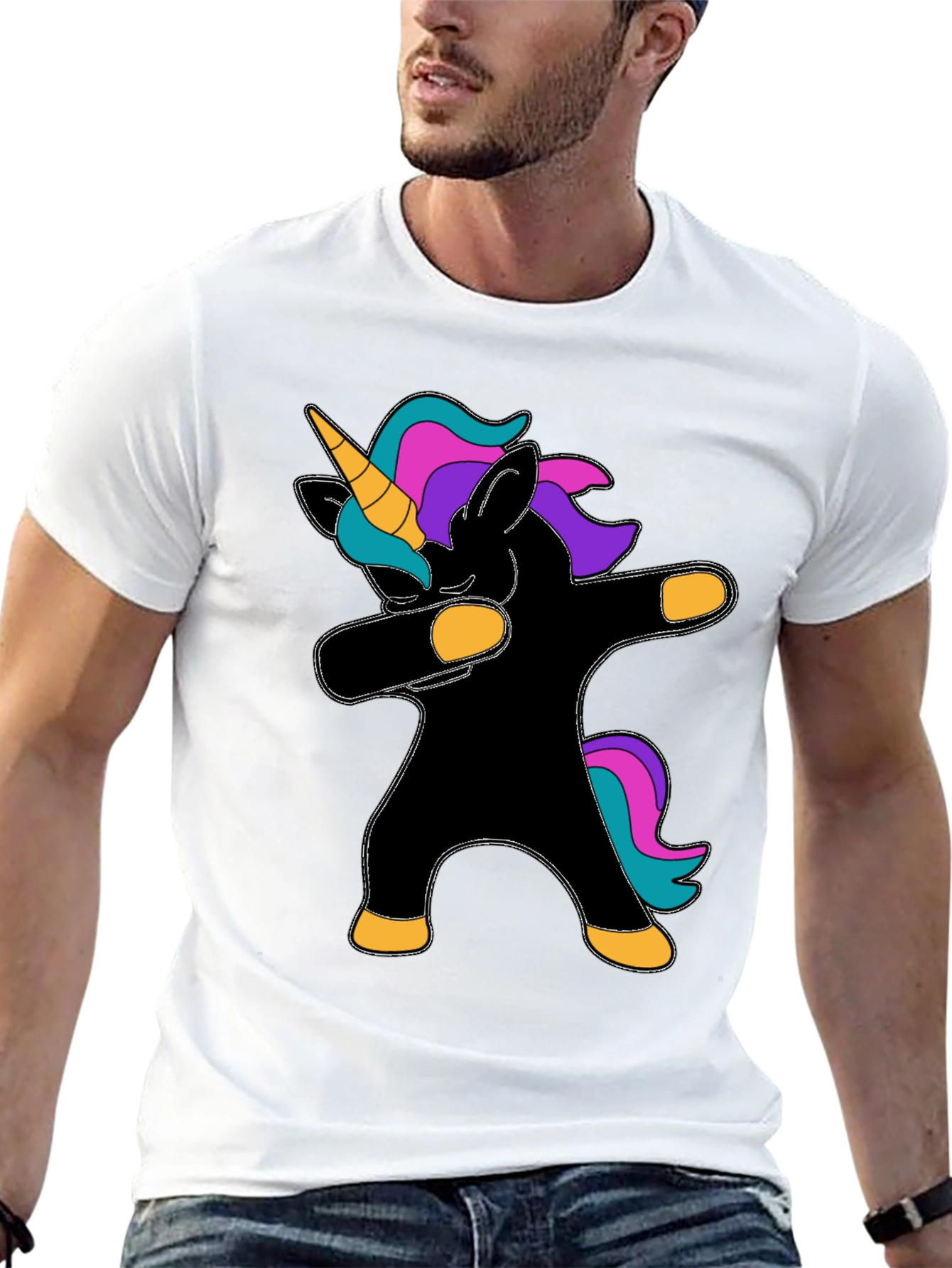 Dabbing Unicorn Graphic Tee - Black Cotton T-Shirt - 13