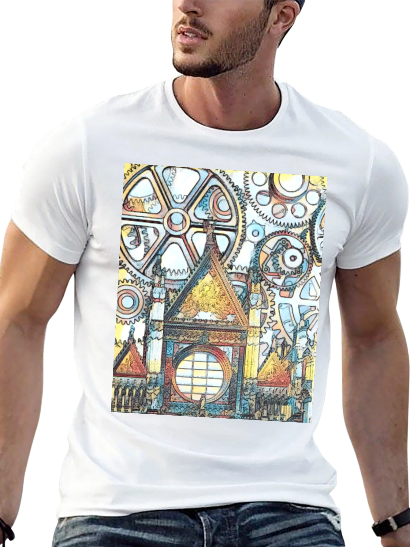 Black Steampunk Clockwork Castle T-Shirt view 13