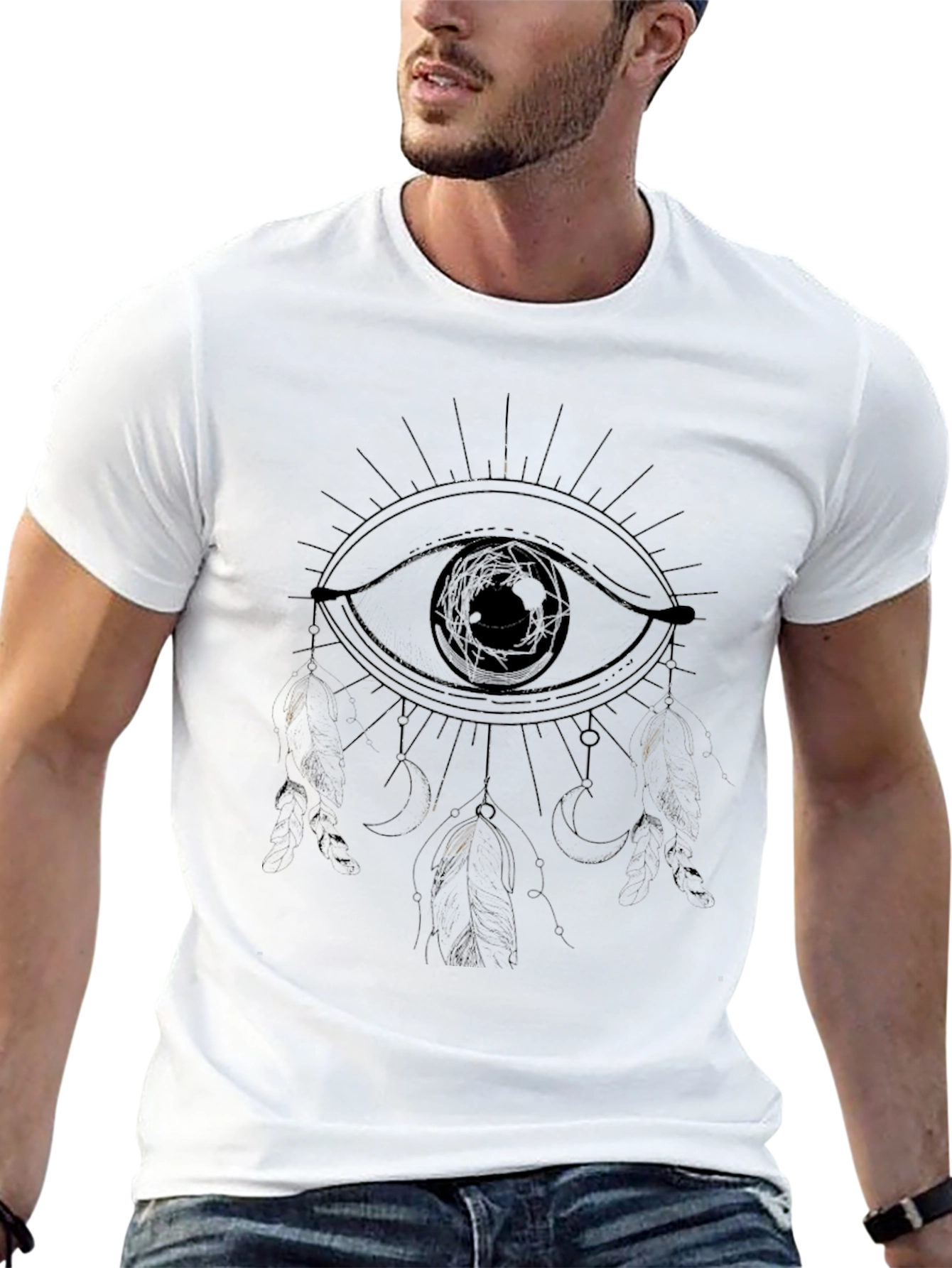 Black Mystic Eye Graphic Tee - Black Cotton T-Shirt view 13