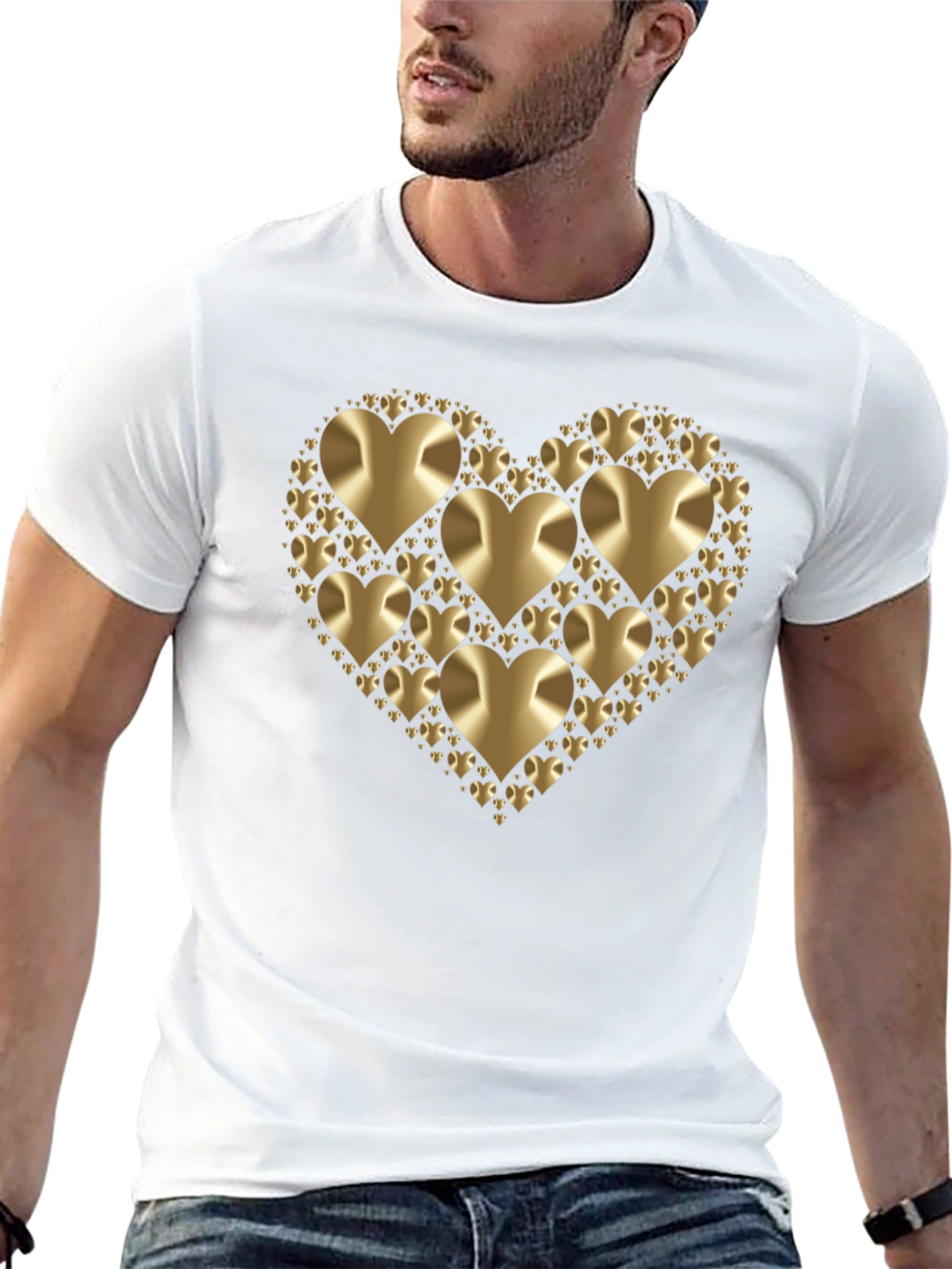Black Golden Heart Graphic Black T-Shirt view 13