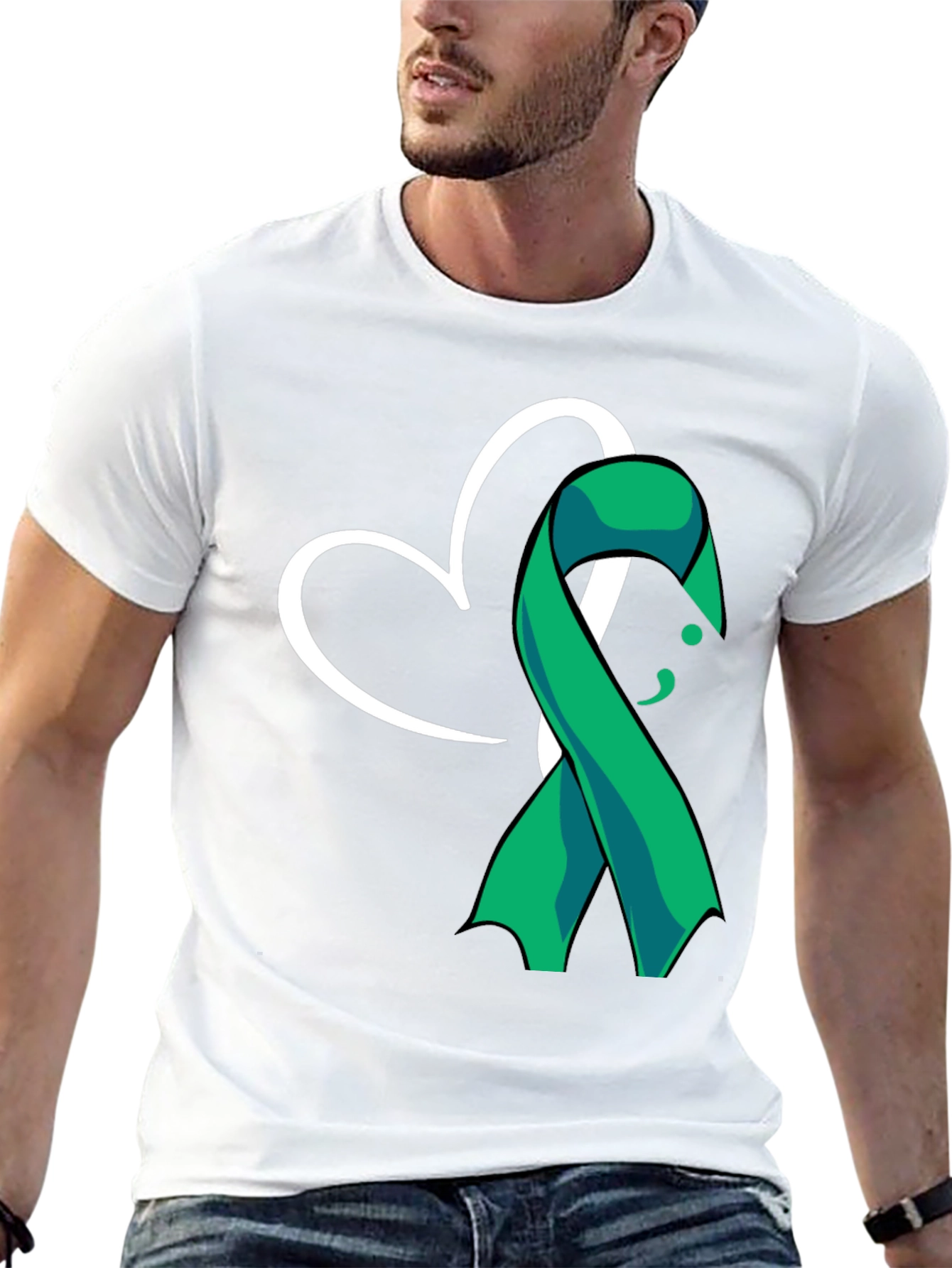 Black Semicolon Heart Ribbon Mental Health T-Shirt view 13