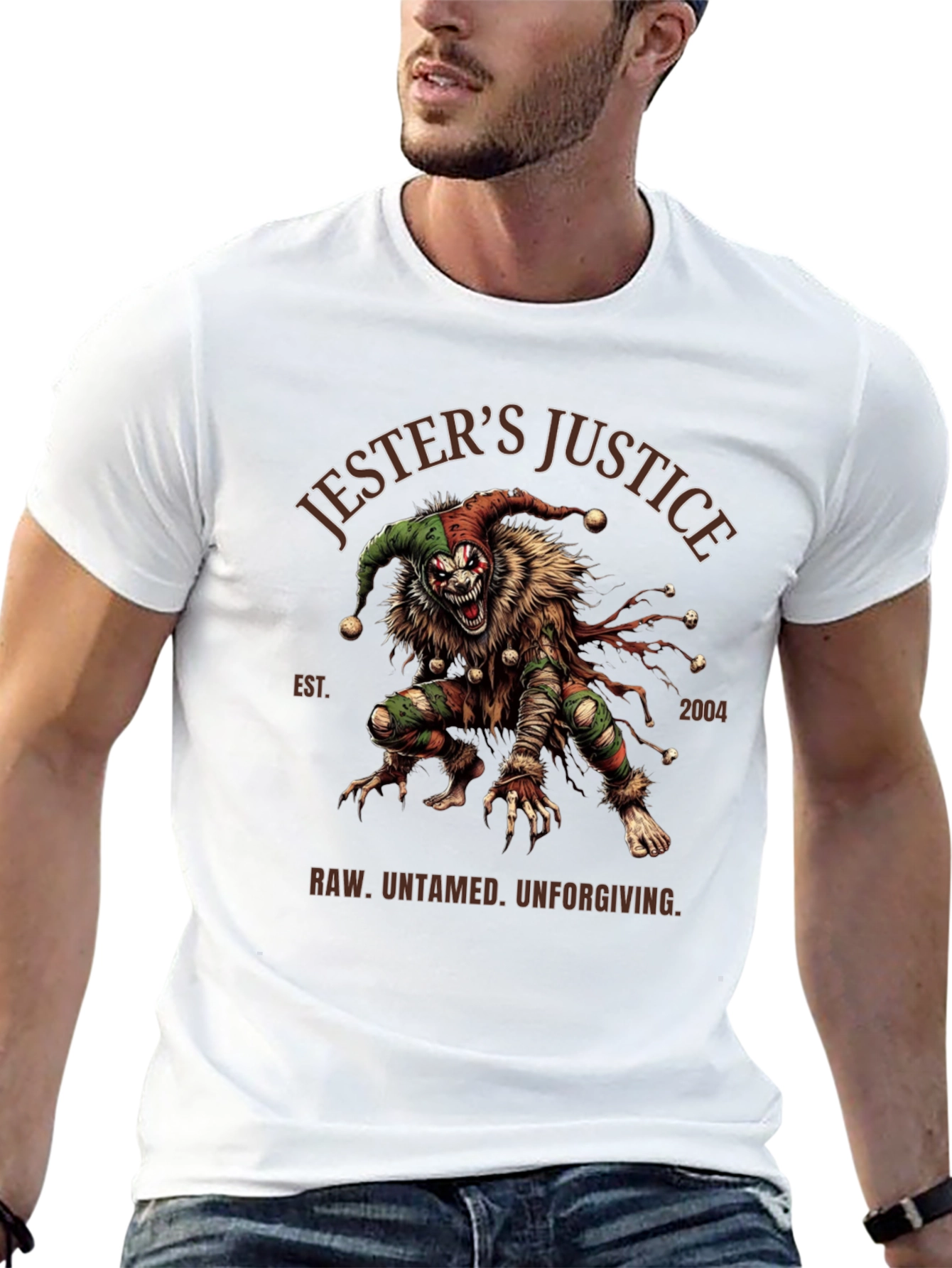Black Jester's Justice T-Shirt: Raw, Untamed, Unforgiving Design view 13