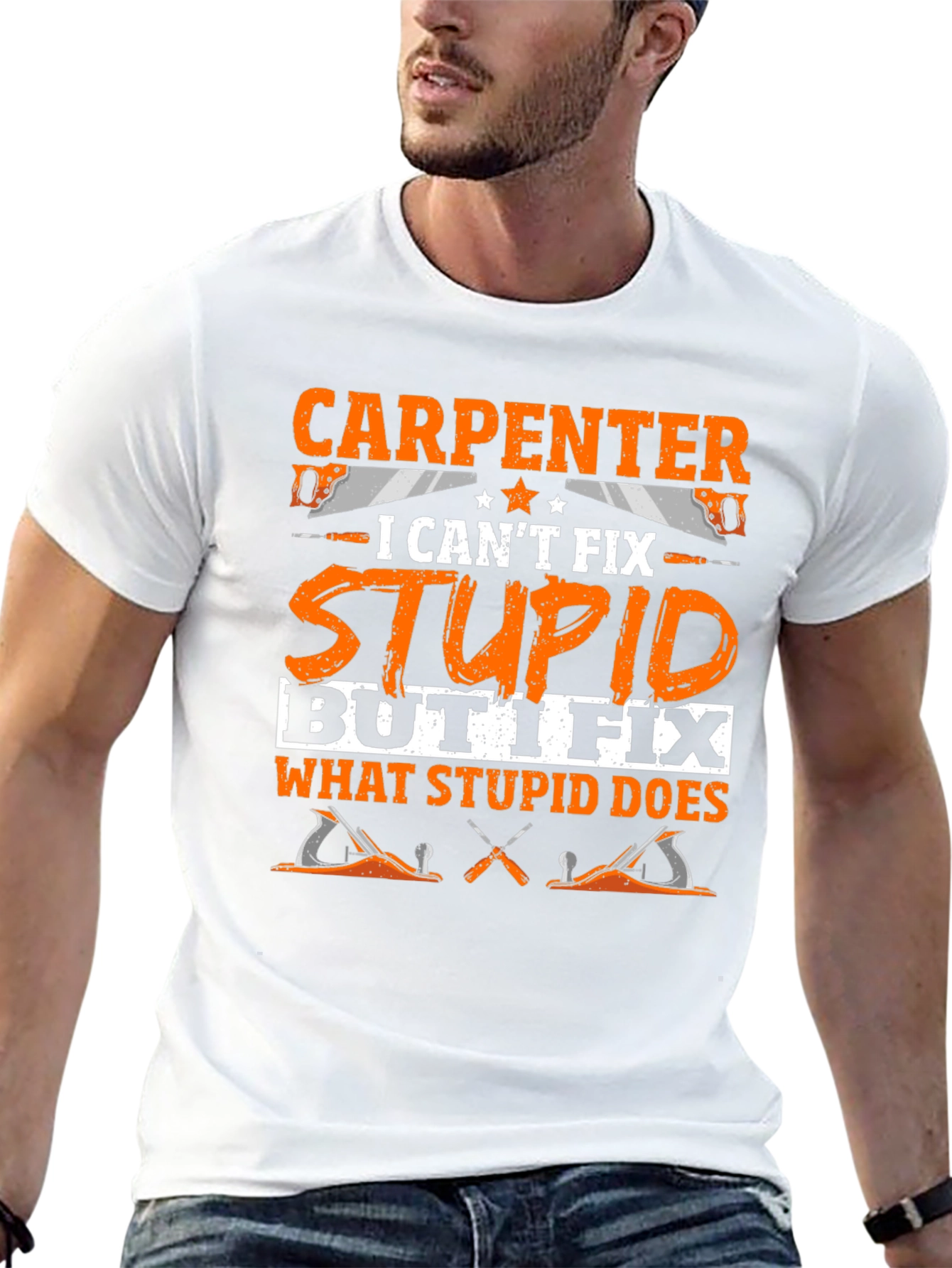 Black Carpenter Humor T-Shirt: Fix What Stupid Does view 13