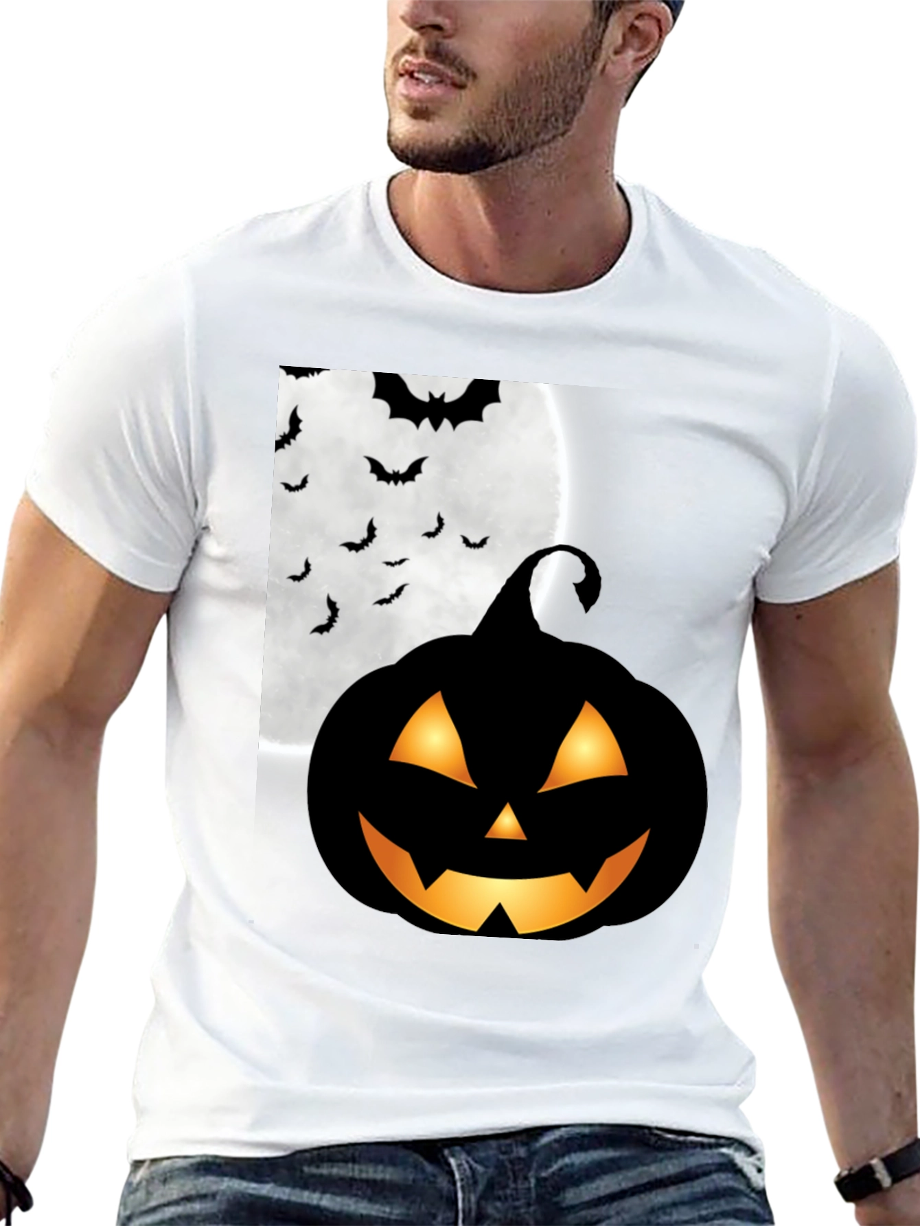 Black Halloween Pumpkin Bat Moon Graphic T-Shirt view 13