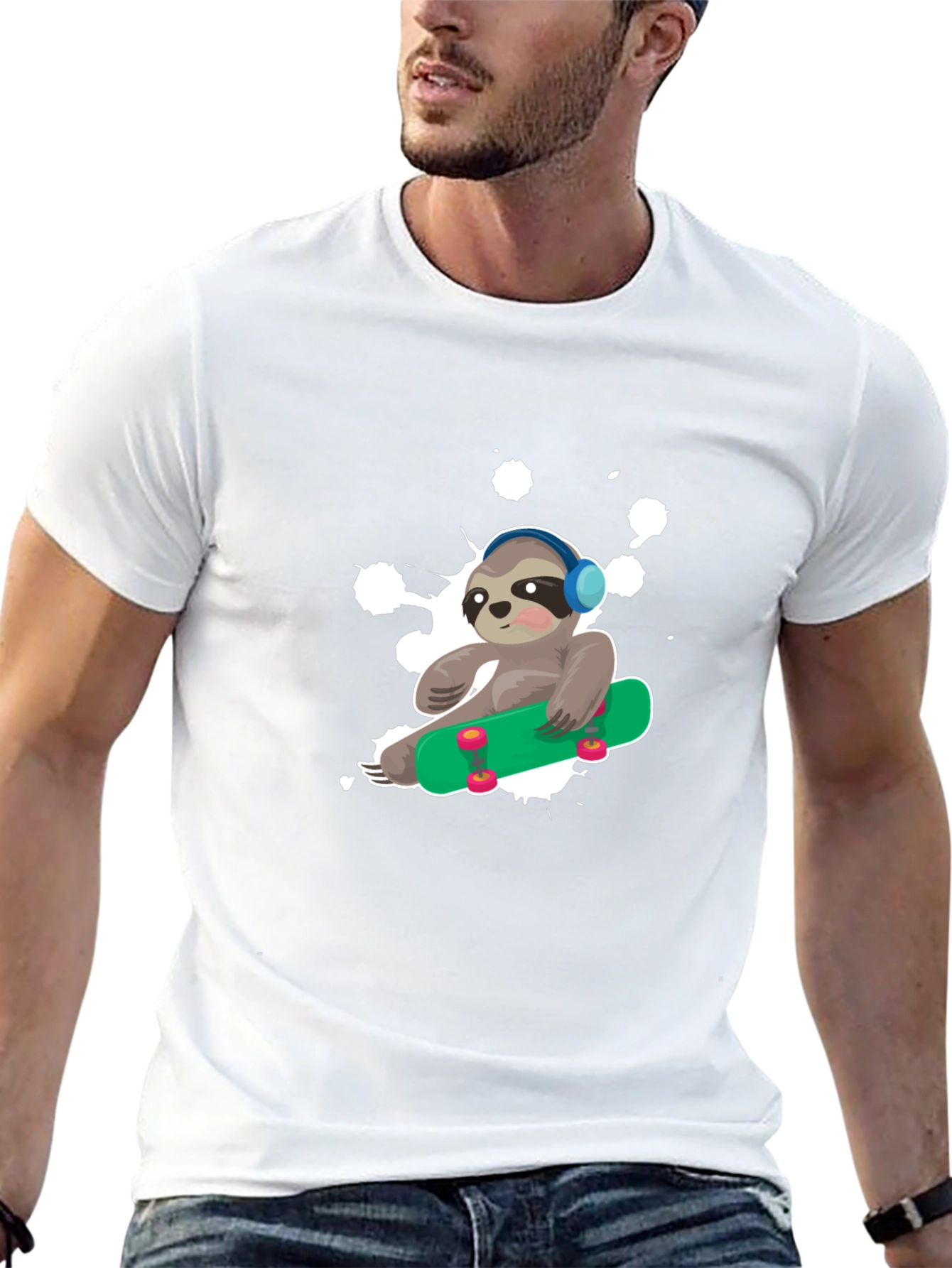 Black Sloth Skateboard Graphic T-Shirt - Trendy Casual Wear view 13