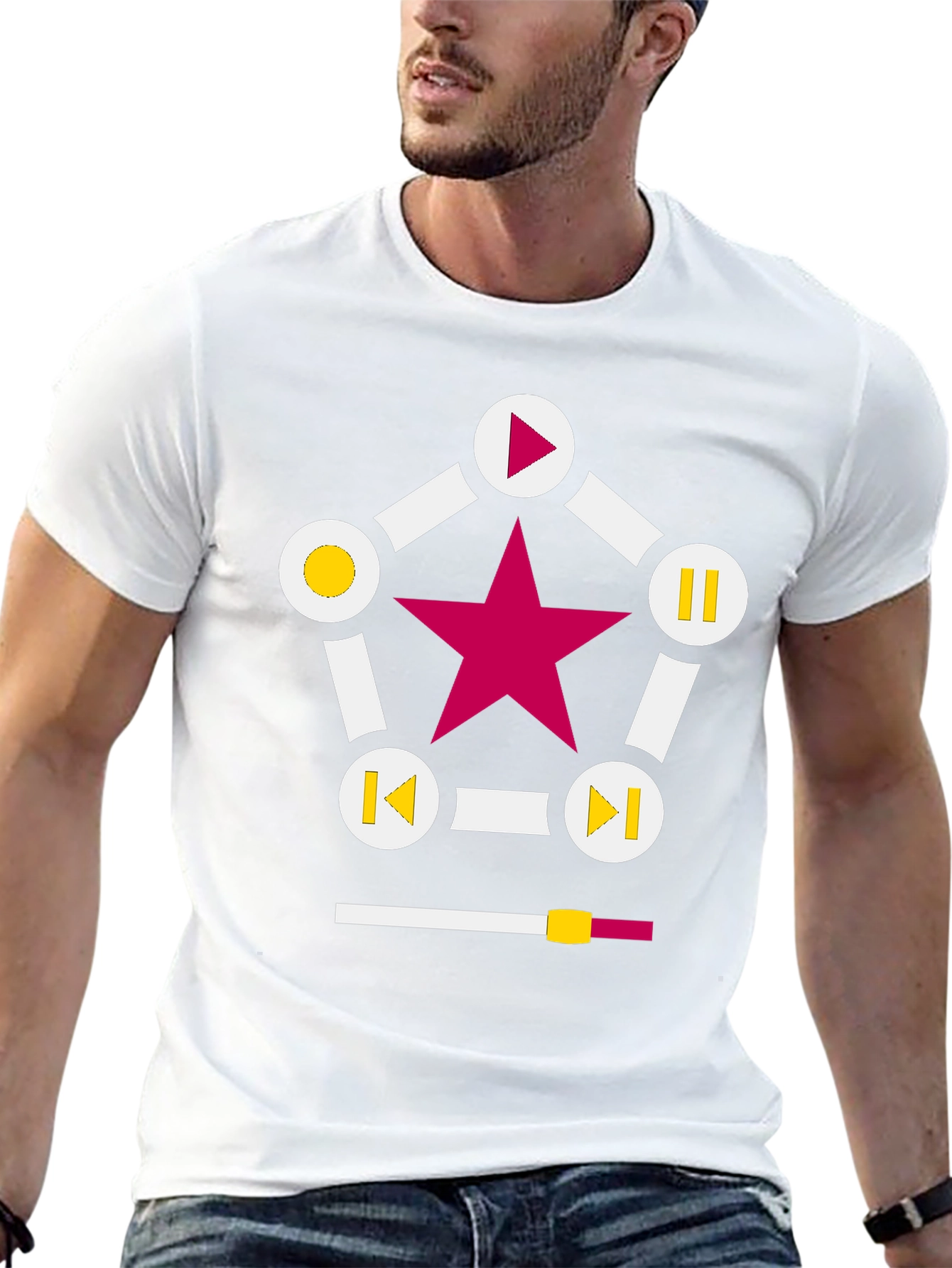 Black Retro Music Star T-Shirt - Black, Play Pause Design view 13