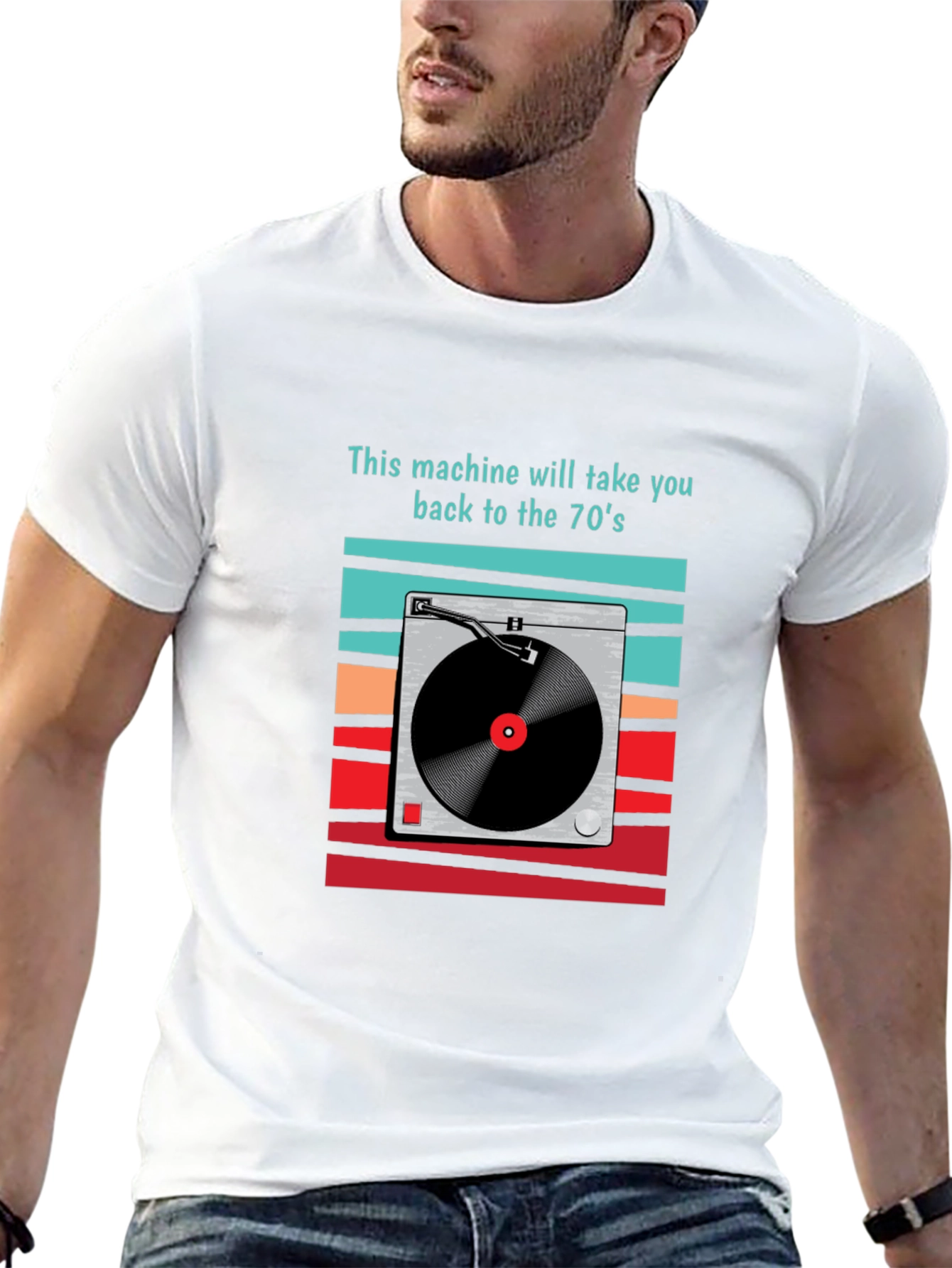 Black Retro 70's Turntable Graphic T-Shirt view 13