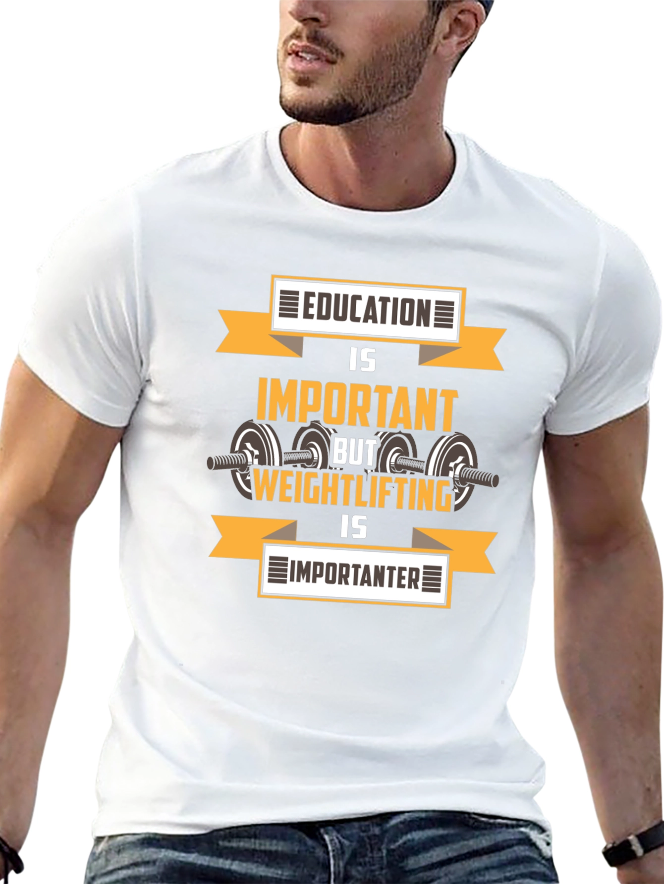 Black Education vs. Weightlifting Graphic T-Shirt view 13