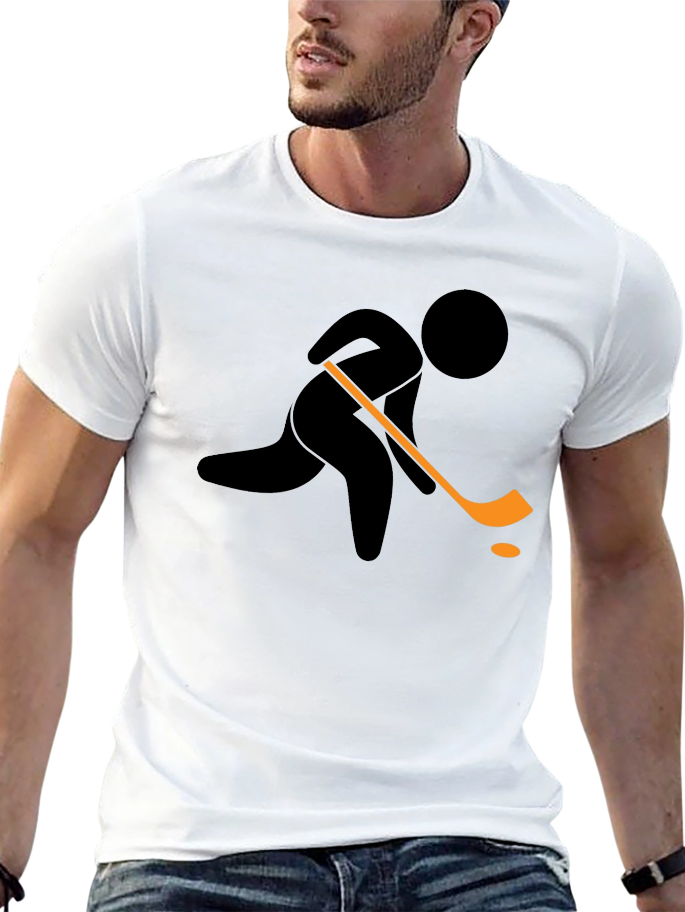 Black Hockey Player Graphic T-Shirt - Black Cotton Tee view 13