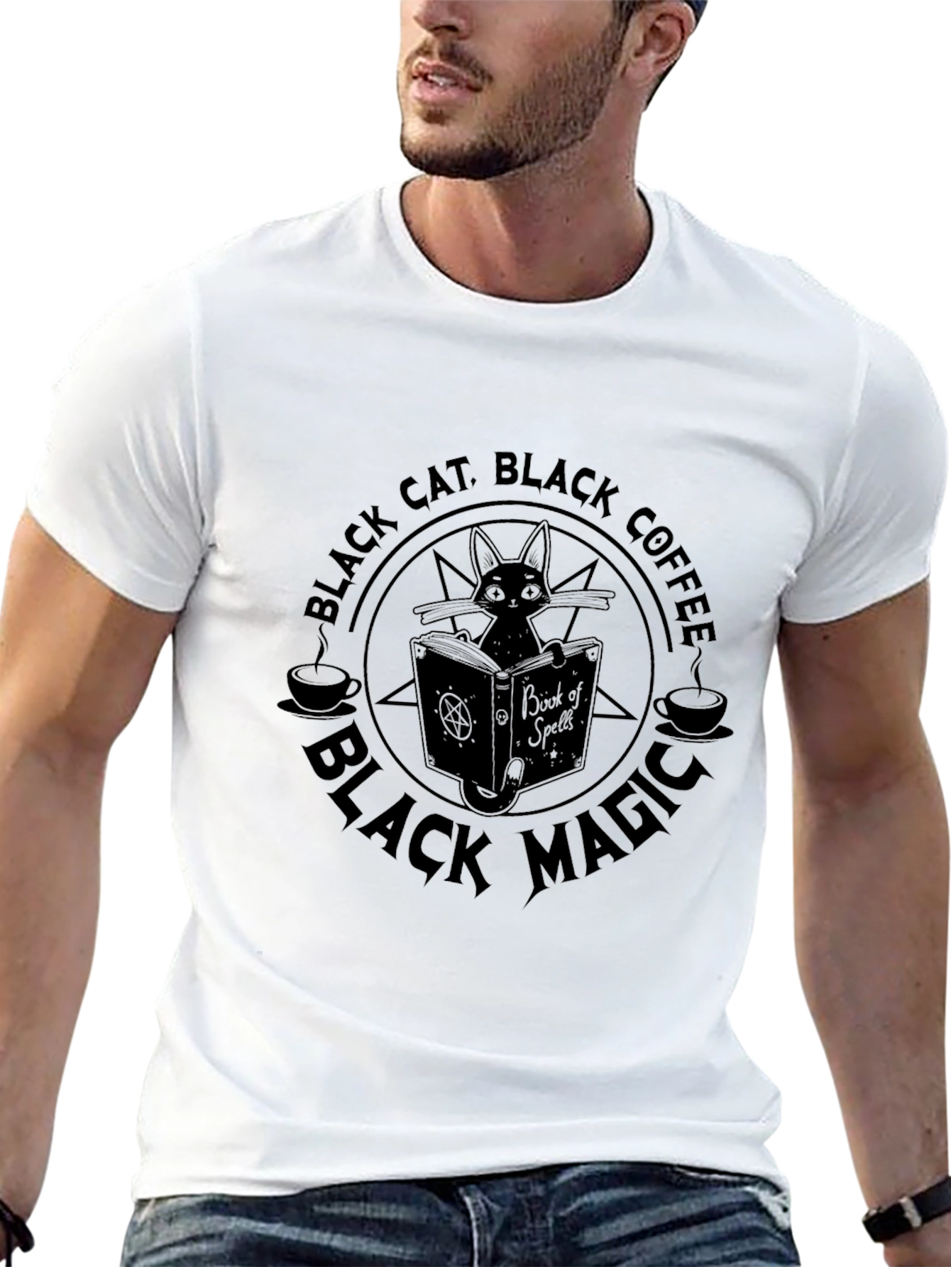 Black Black Cat Coffee Magic T-Shirt - Unisex Graphic Tee view 13