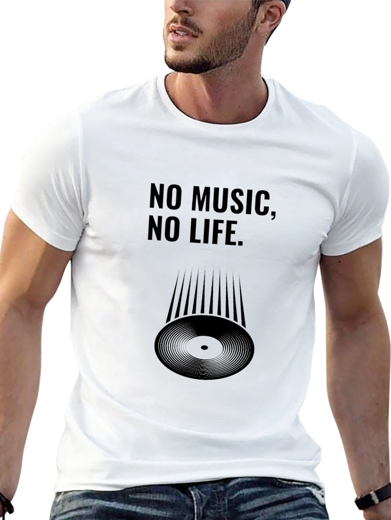 Black No Music, No Life Black T-Shirt view 13