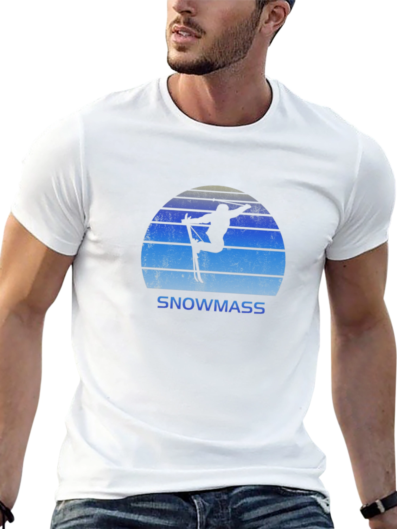 Black Snowmass Skiing Retro T-Shirt view 13