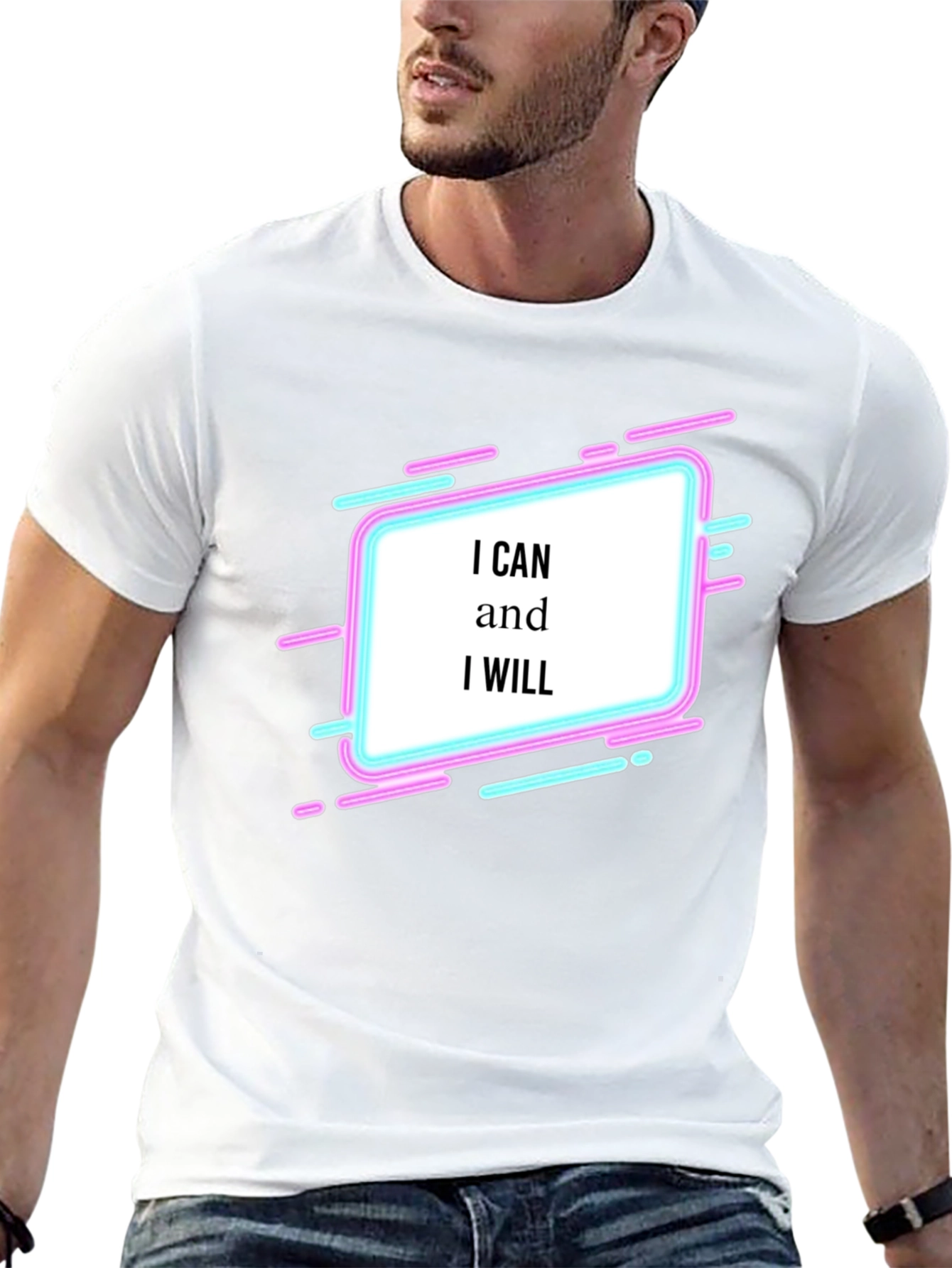Black Motivational Graphic Tee - I Can and I Will T-Shirt view 13