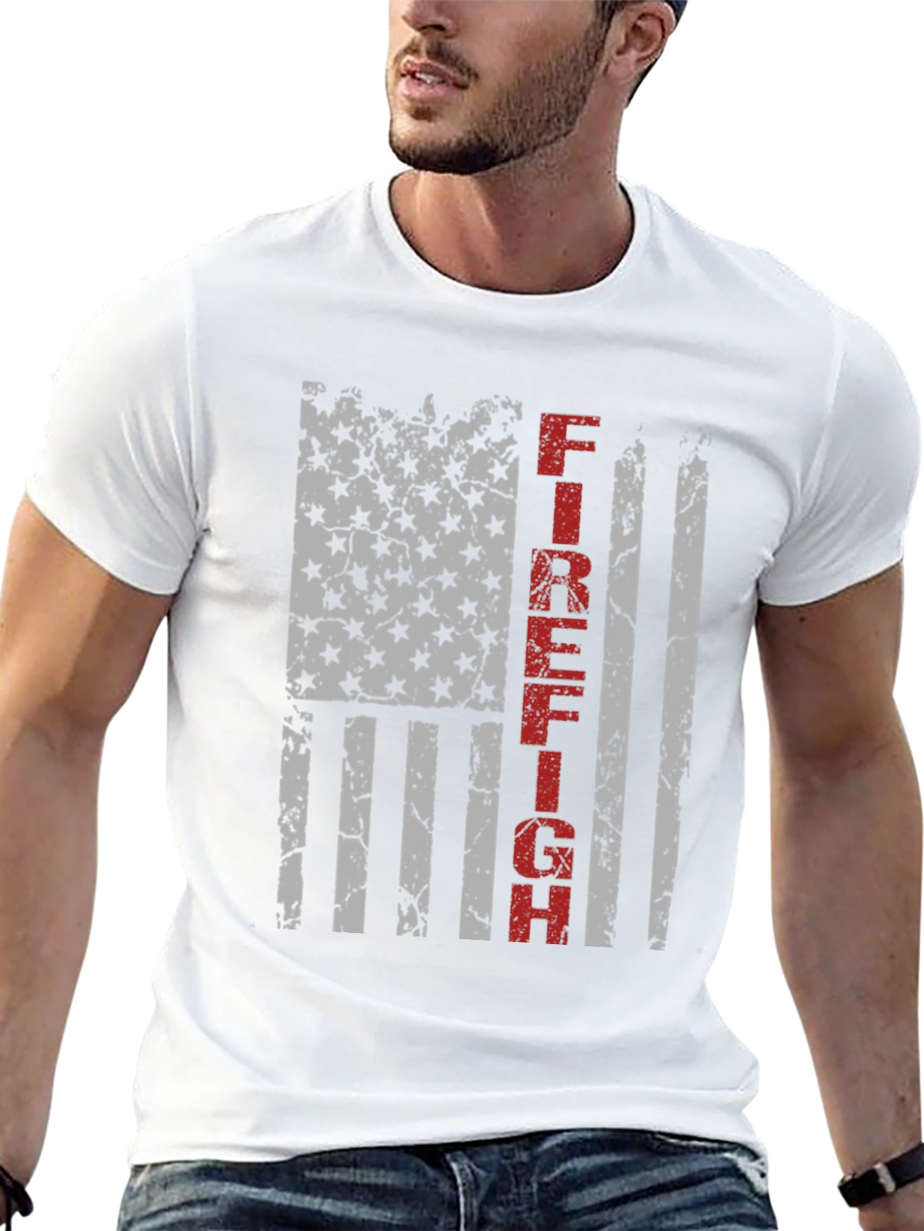 Black Firefighter American Flag Graphic T-Shirt view 13