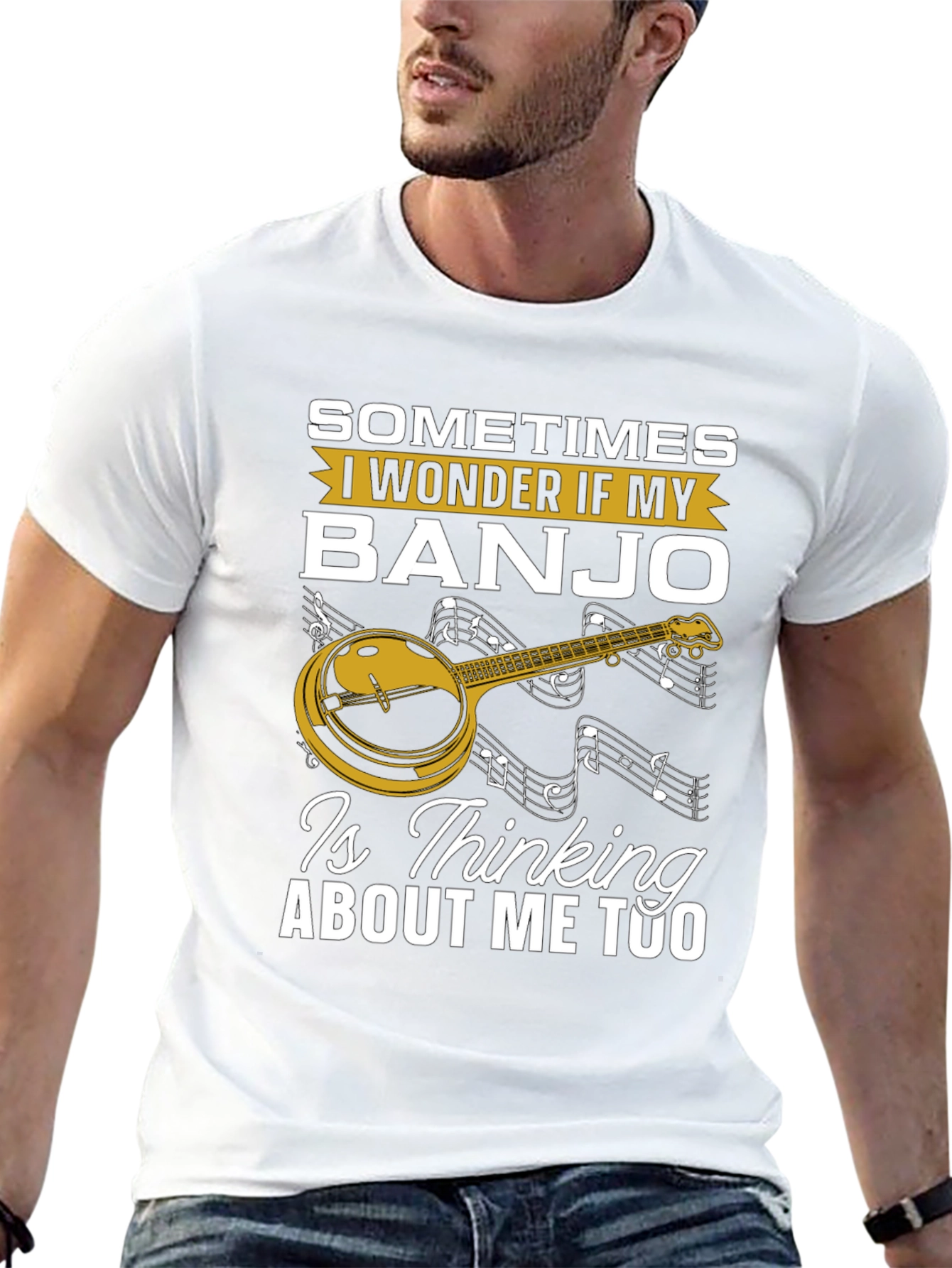 Black Banjo Lover T-Shirt: "Is My Banjo Thinking About Me Too?" view 13