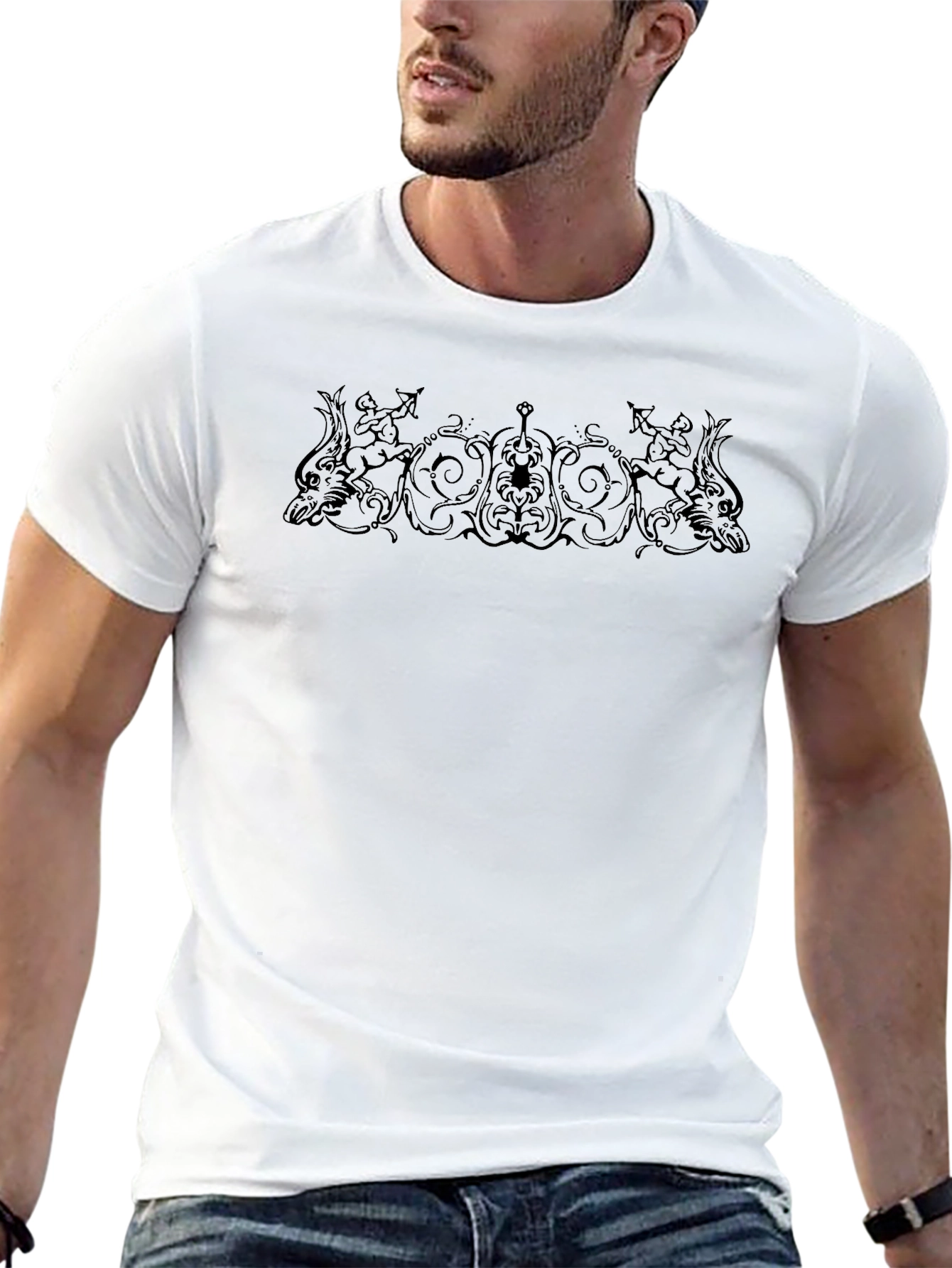 Ornate Graphic Print Black T-Shirt - 13