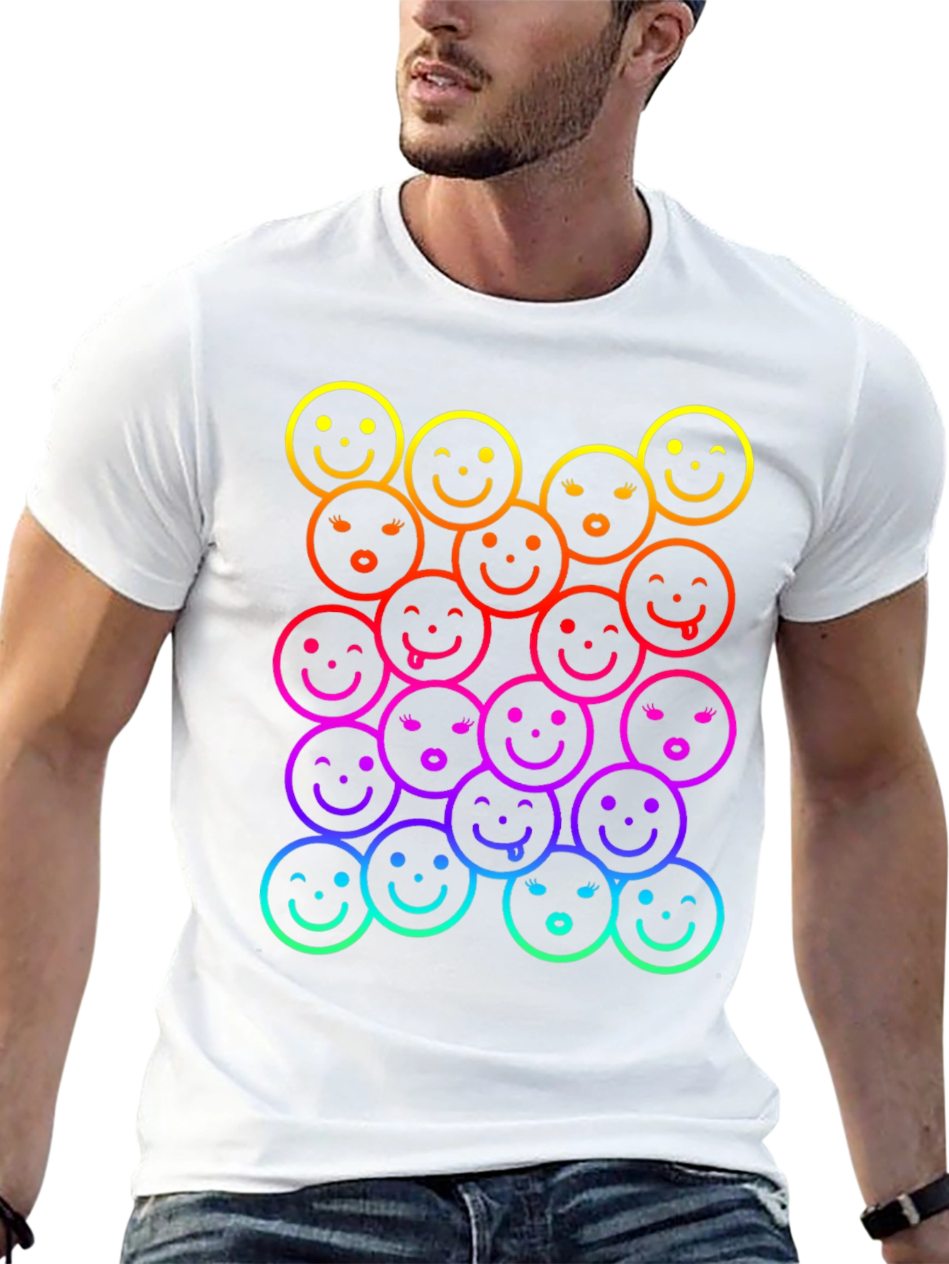 Black Rainbow Smiley Face Graphic Print T-Shirt view 13