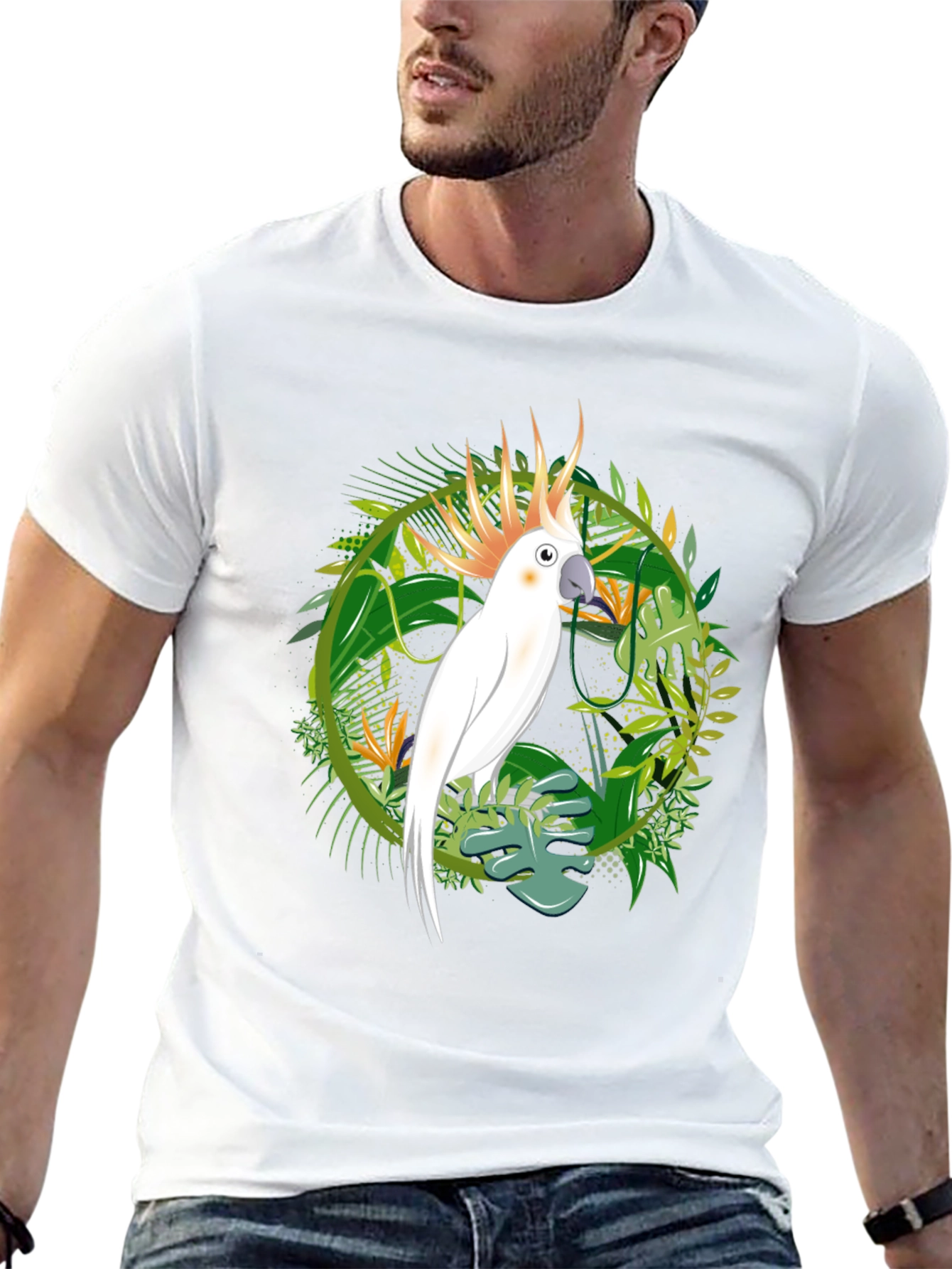 Tropical Cockatoo Graphic Tee - Men's Black T-Shirt - 13