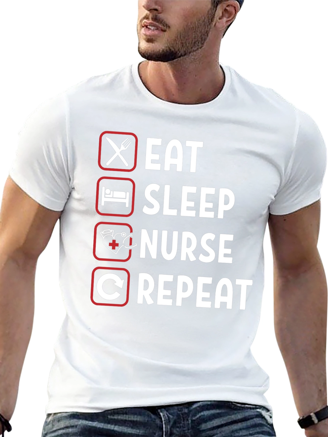 Black Eat Sleep Nurse Repeat Graphic Tee view 13