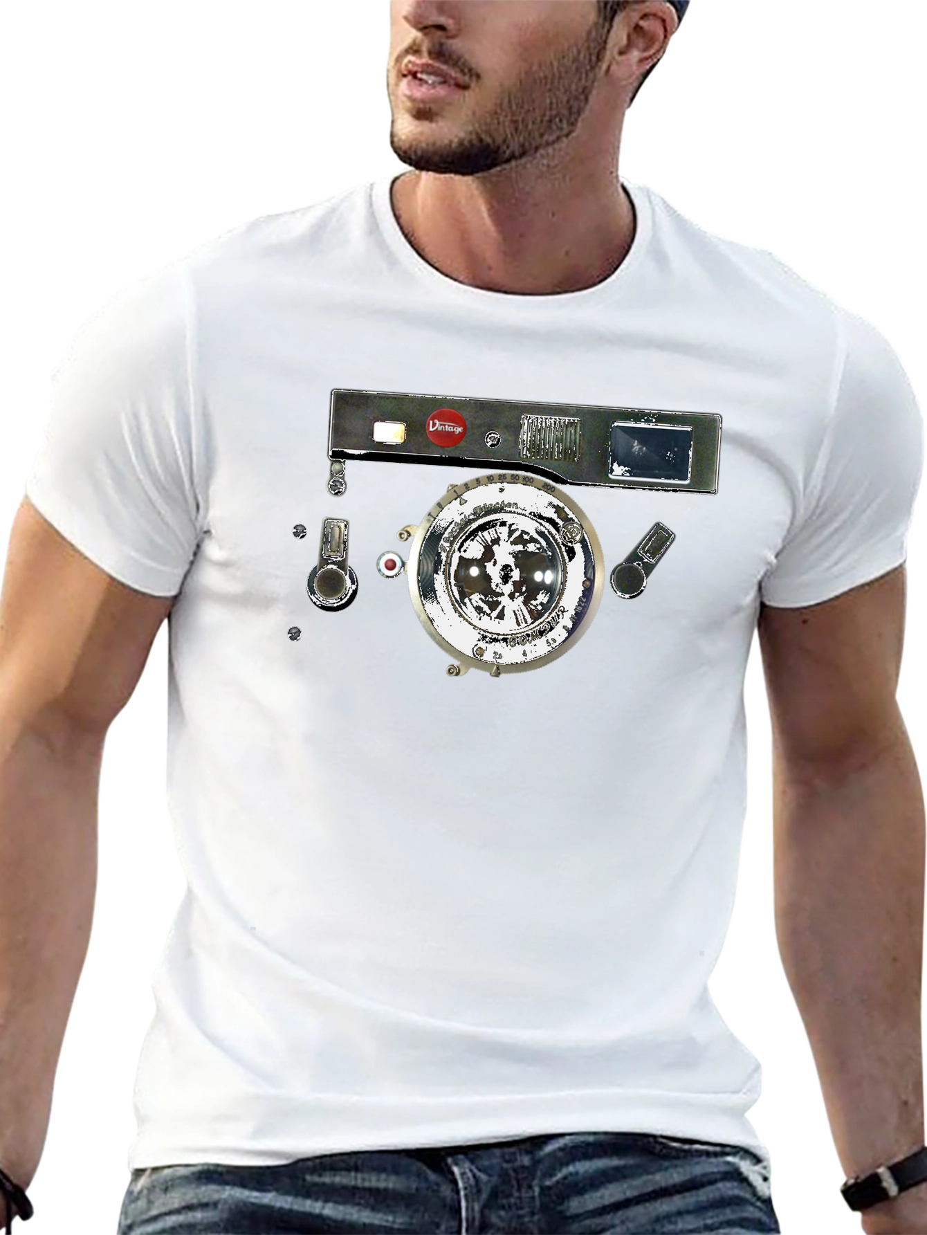 Black Vintage Camera Graphic Black T-Shirt view 13