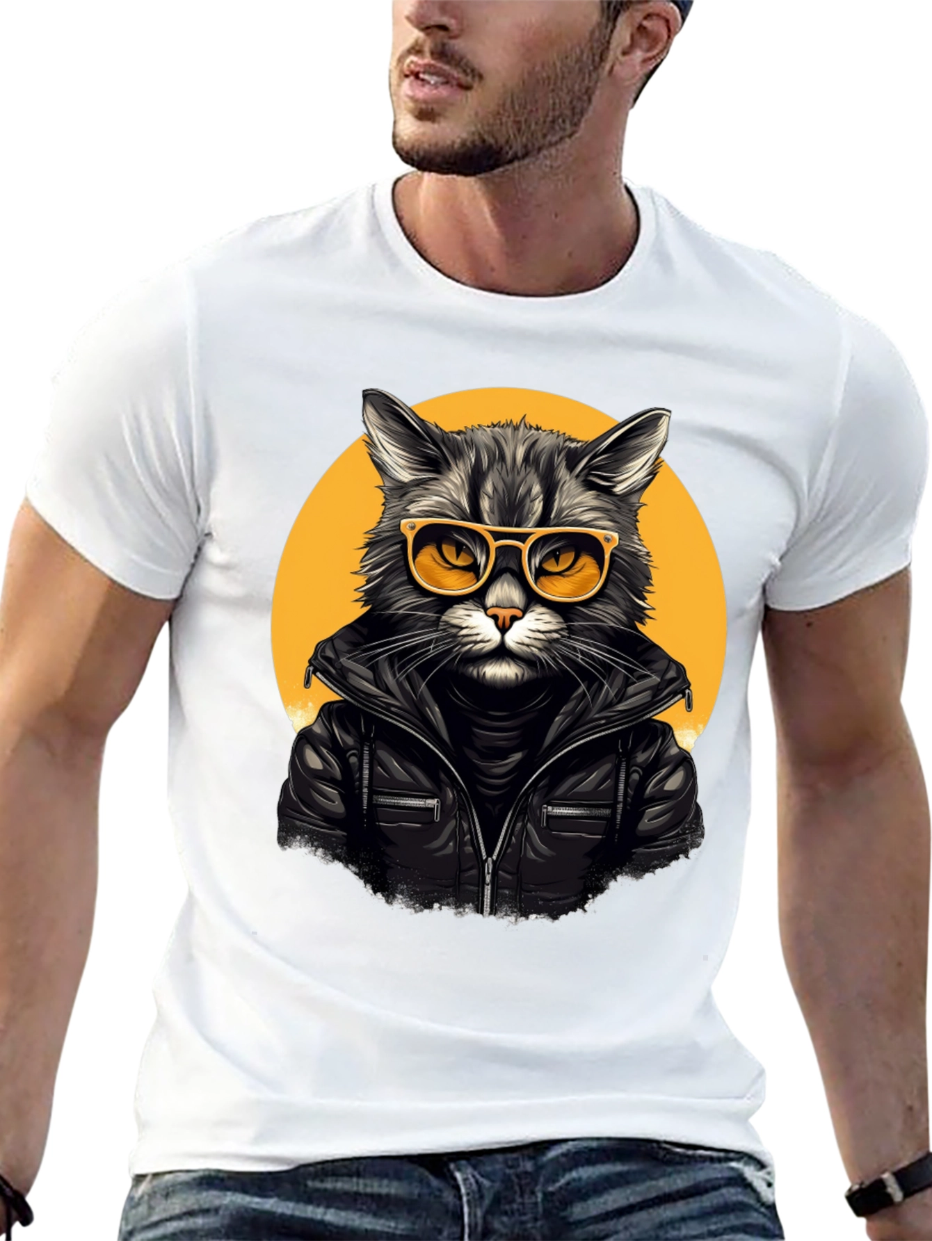 Black Cool Cat Biker T-Shirt view 13