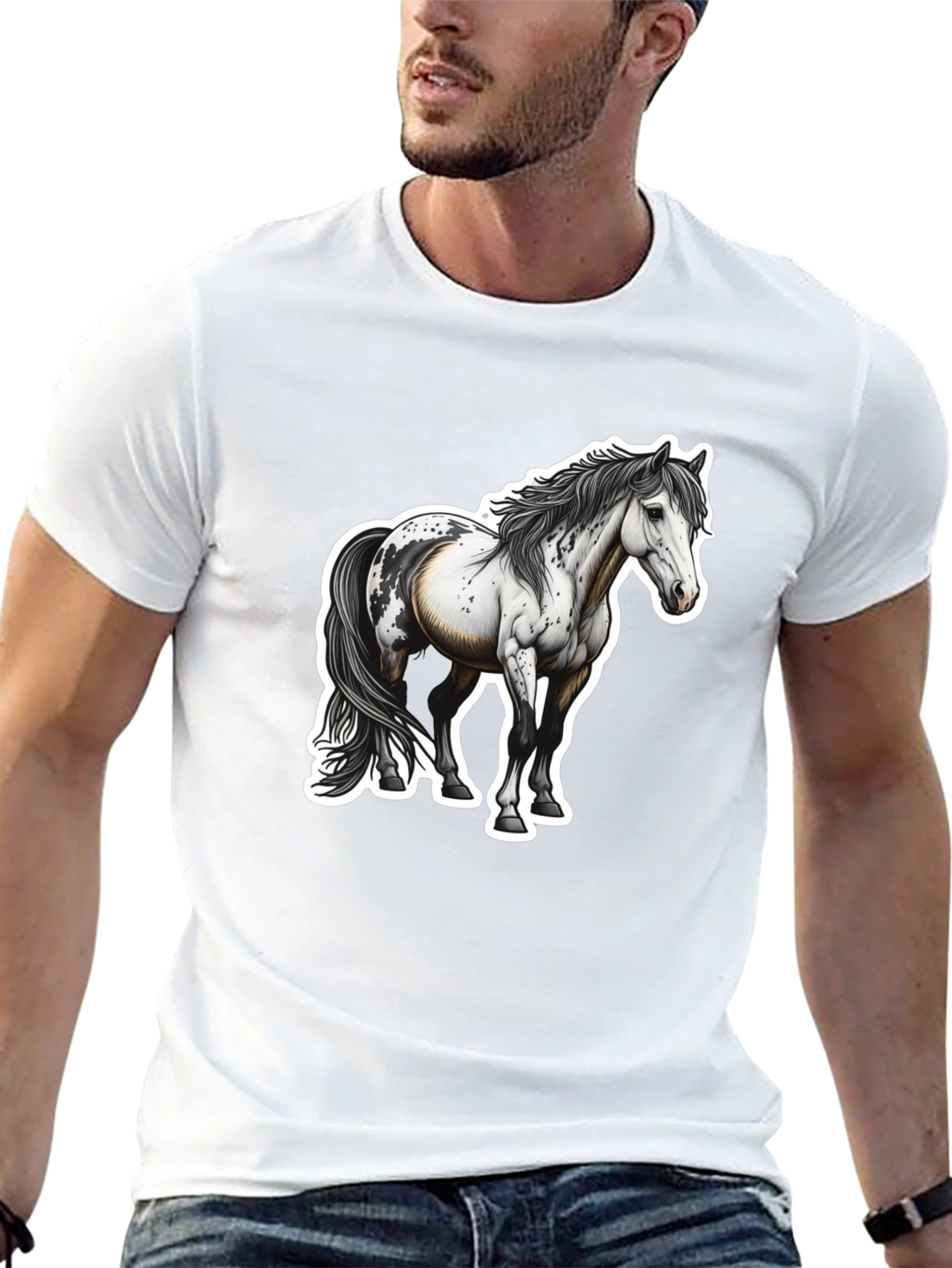 Horse Graphic Black Tee for Men - 13