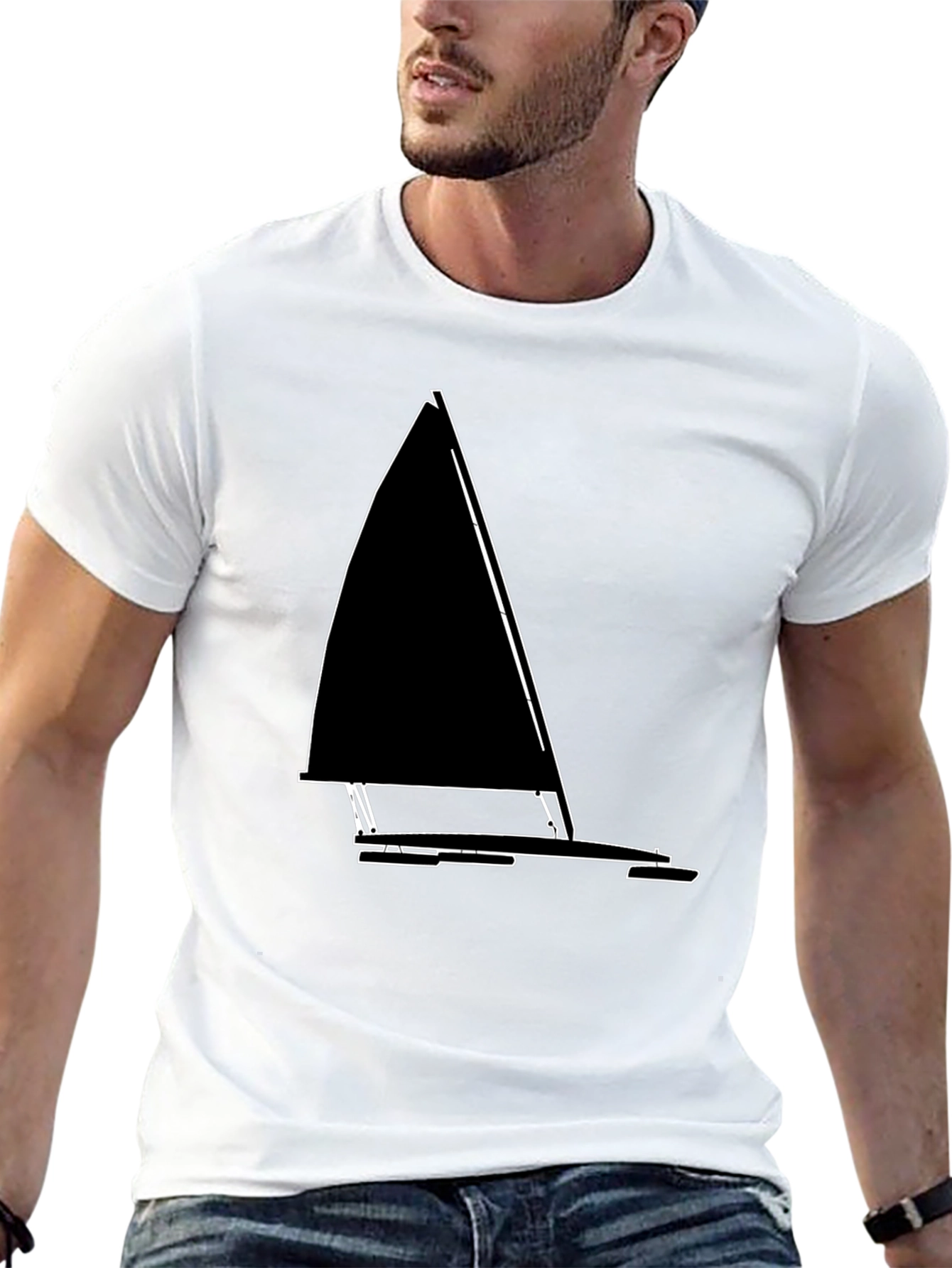 Black Sailboat Outline T-Shirt - Nautical Style view 13