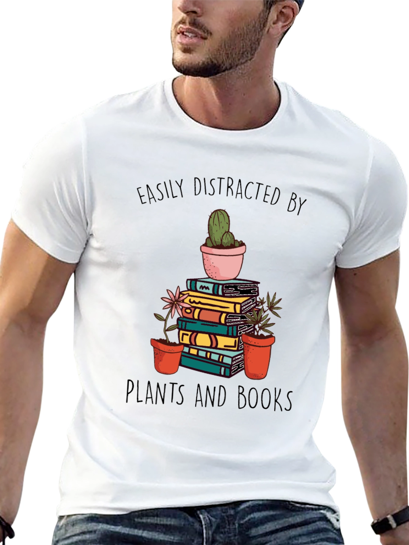Black Easily Distracted by Plants and Books T-Shirt view 13