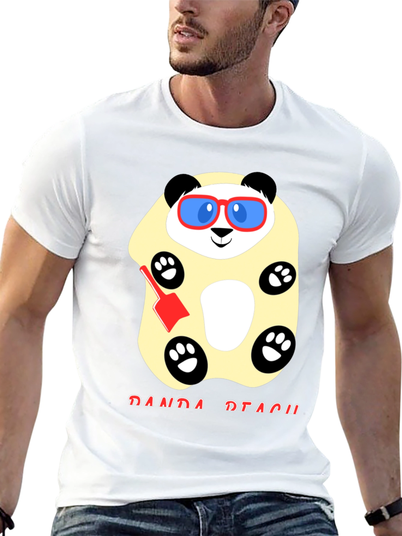 Black Cool Panda Beach T-Shirt - Black Cotton view 13