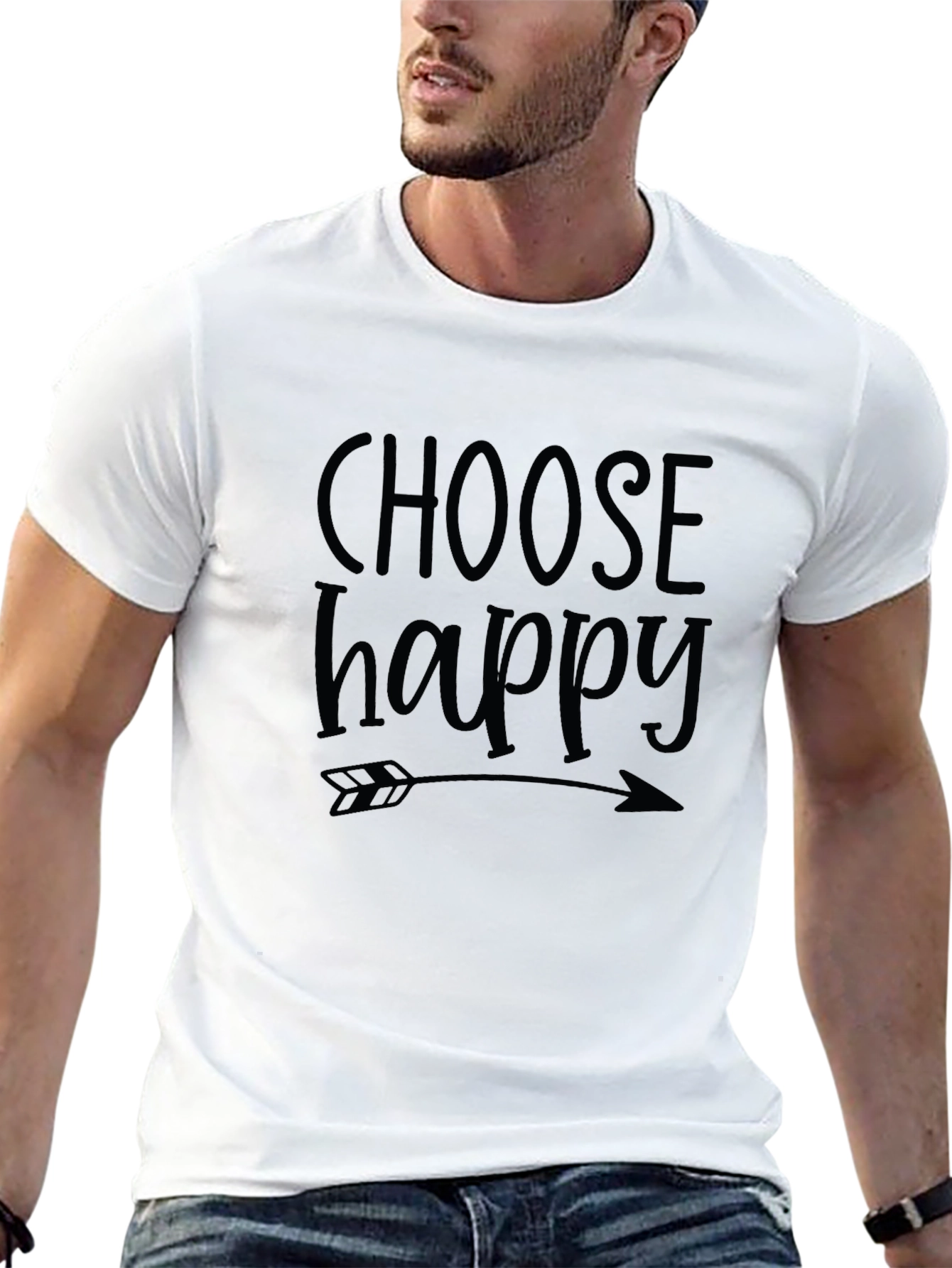 Black Choose Happy Graphic Tee - Black Cotton Blend Comfort view 13