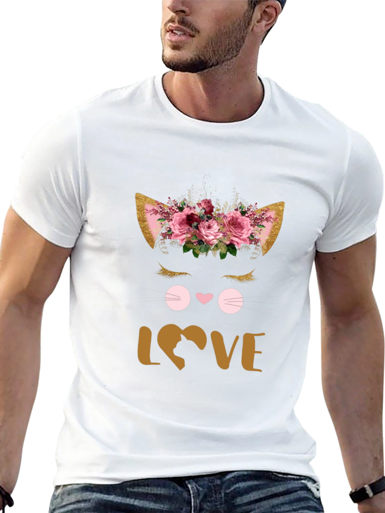 Black Floral Cat Lover T-Shirt view 13