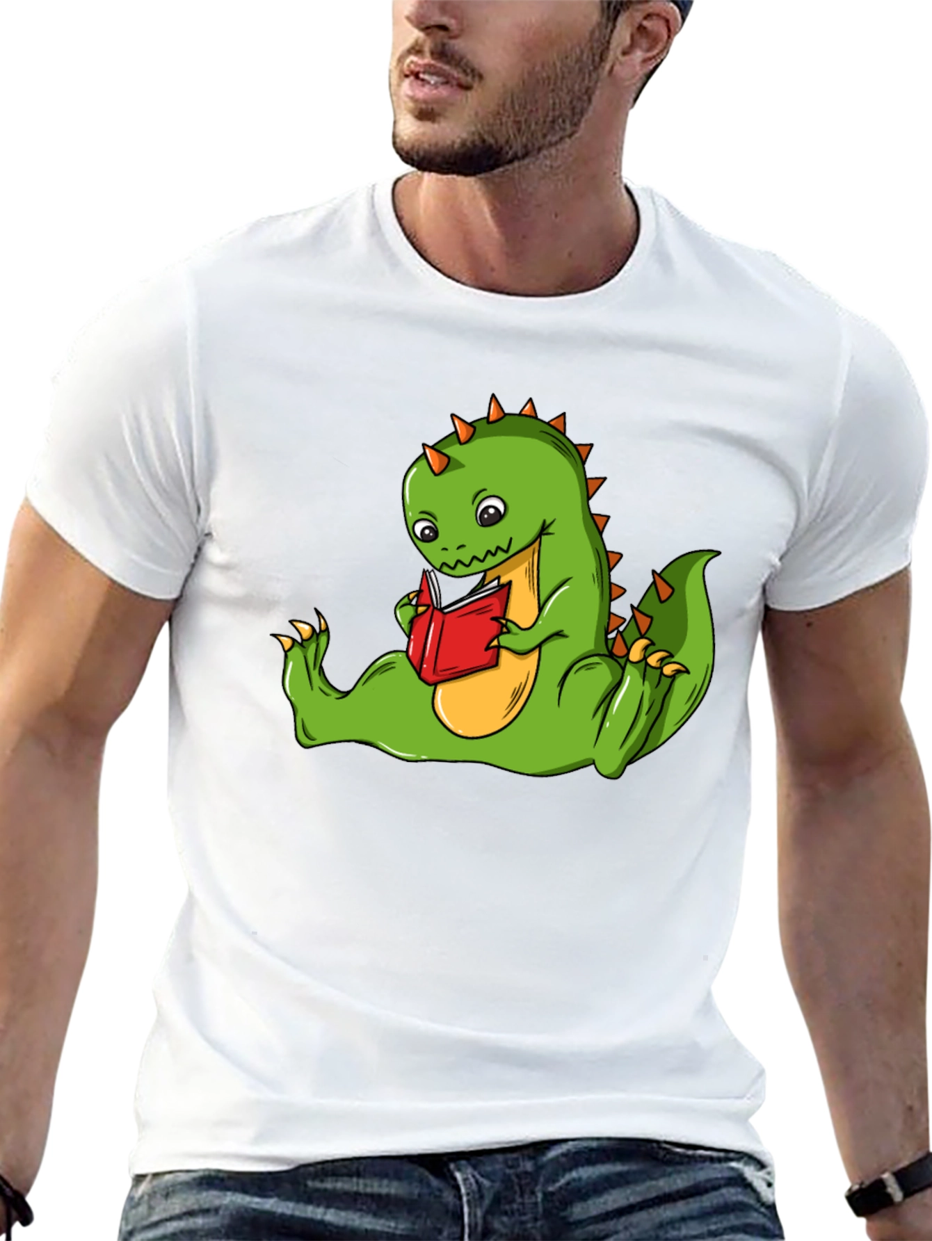 Black Dinosaur Reading Book T-Shirt - Fun Graphic Tee view 13