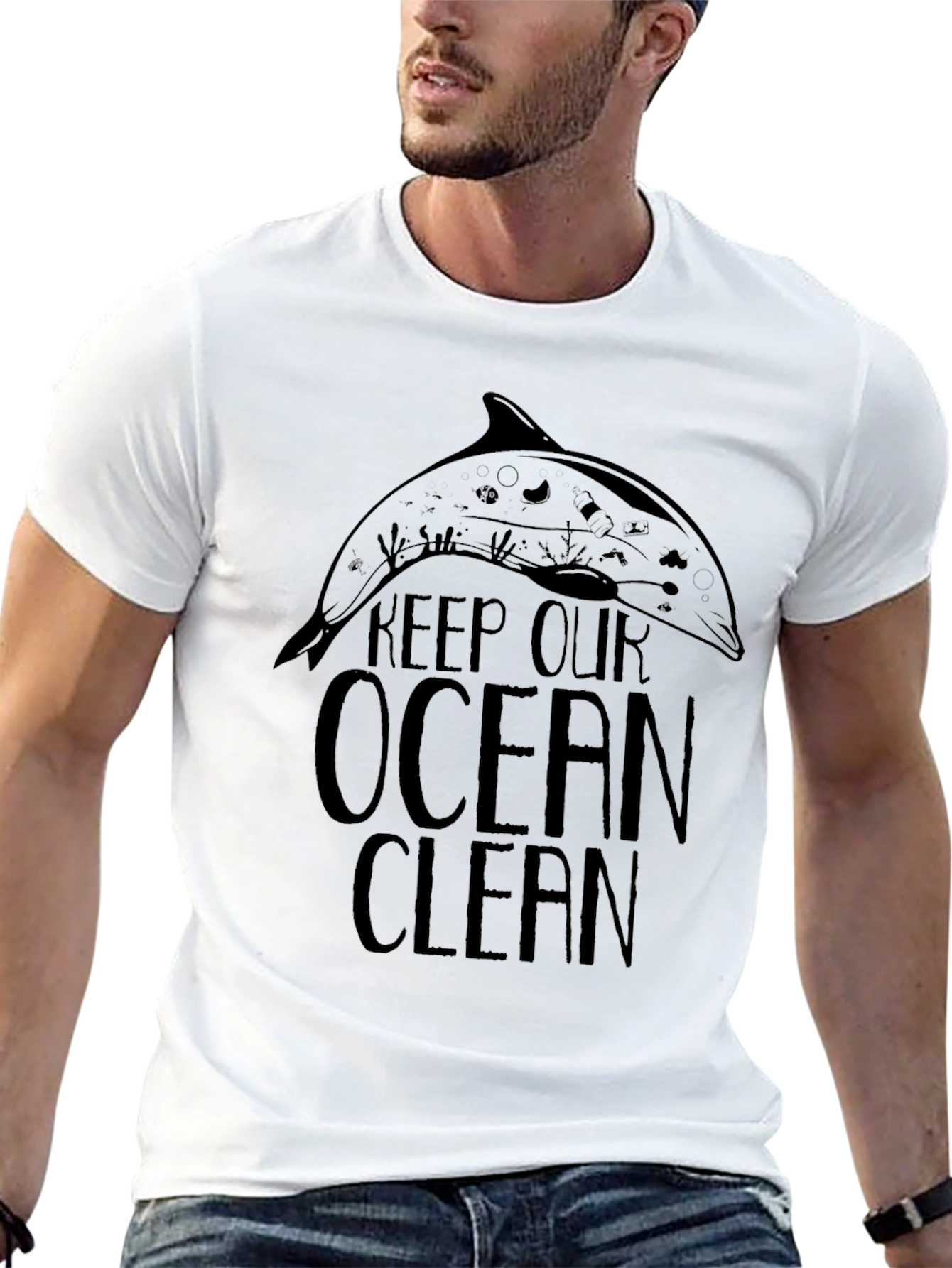 Black Keep Our Ocean Clean Dolphin Graphic Tee - Black view 13