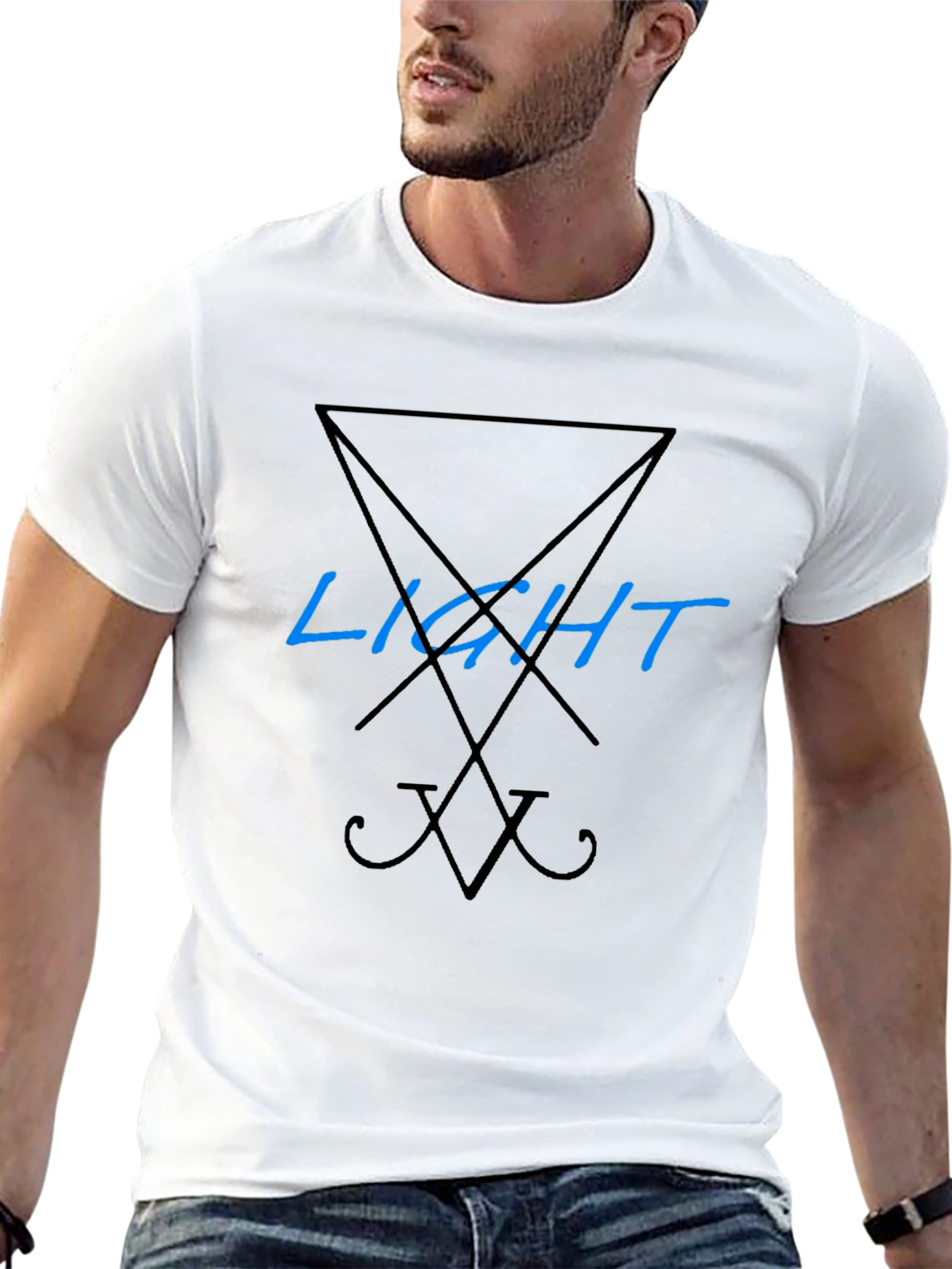 Black Men's Black T-Shirt with 'Light' Lucifer Symbol Design view 13