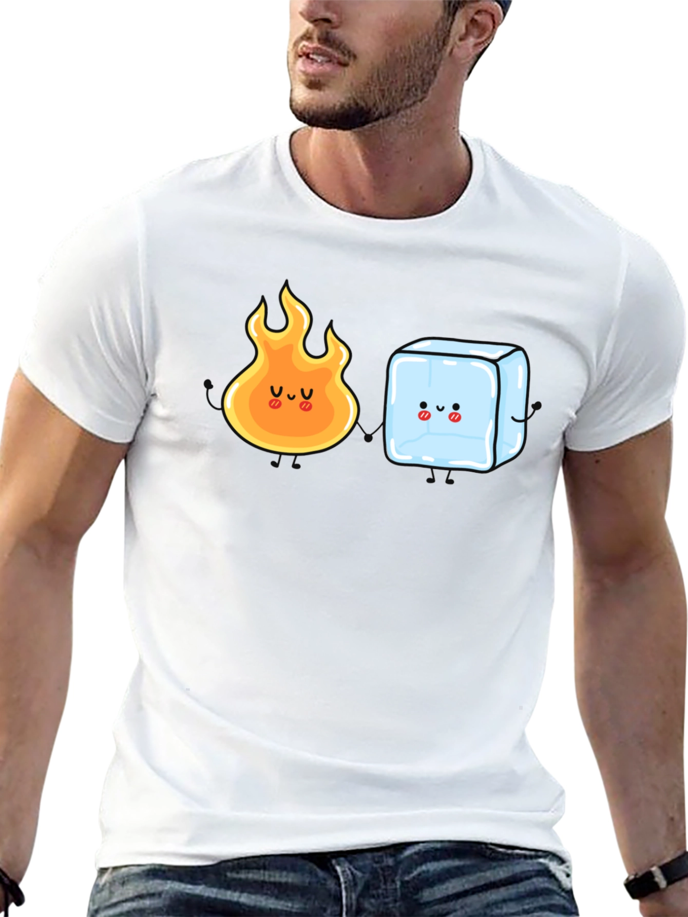 Black Cute Fire and Ice Cube Graphic T-Shirt view 13