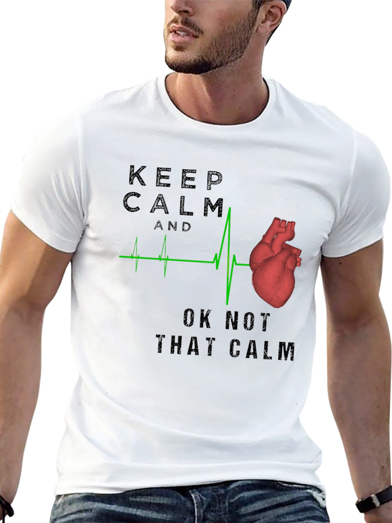Black Keep Calm Anatomical Heartbeat T-Shirt view 13