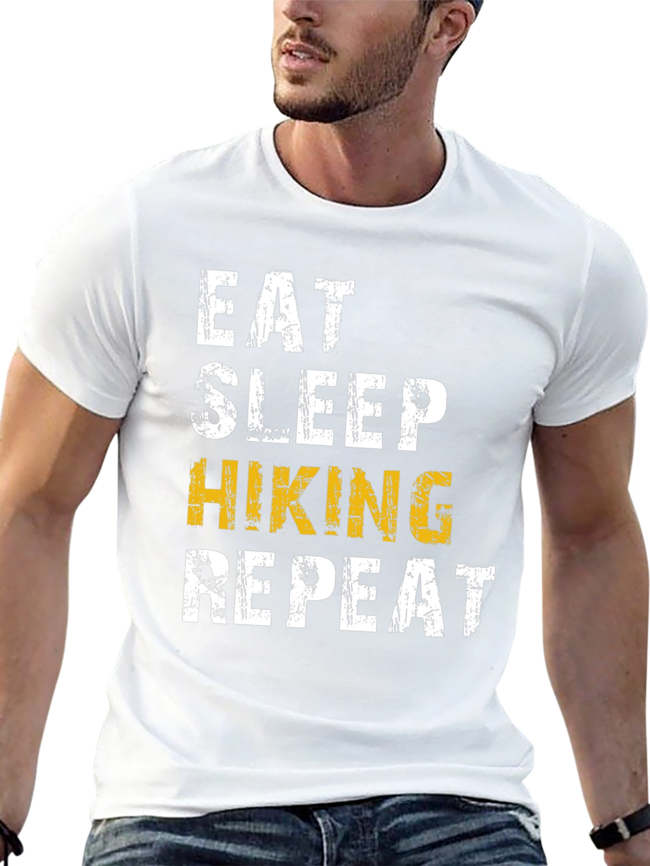 Black Eat Sleep Hiking Repeat T-Shirt - Black Cotton Tee view 13